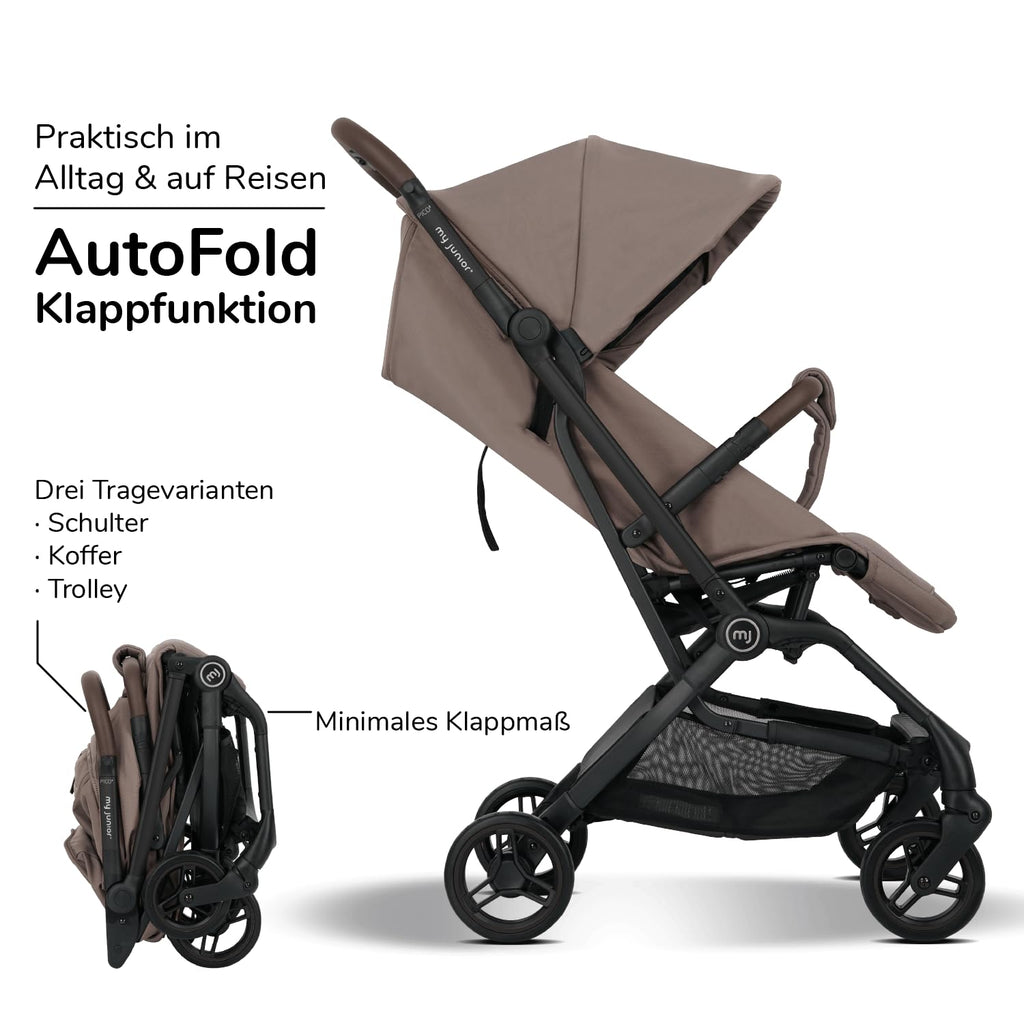 my junior® Buggy PICO³ | bis 22kg | Einhand AutoFold-Klappmechanismus | Ergonomische Liegeposition nach IGR e.V. | großes Sonnenverdeck UV50+ | Handgepäckmaß | 2 Belüftungsfenster Hazel - Black
