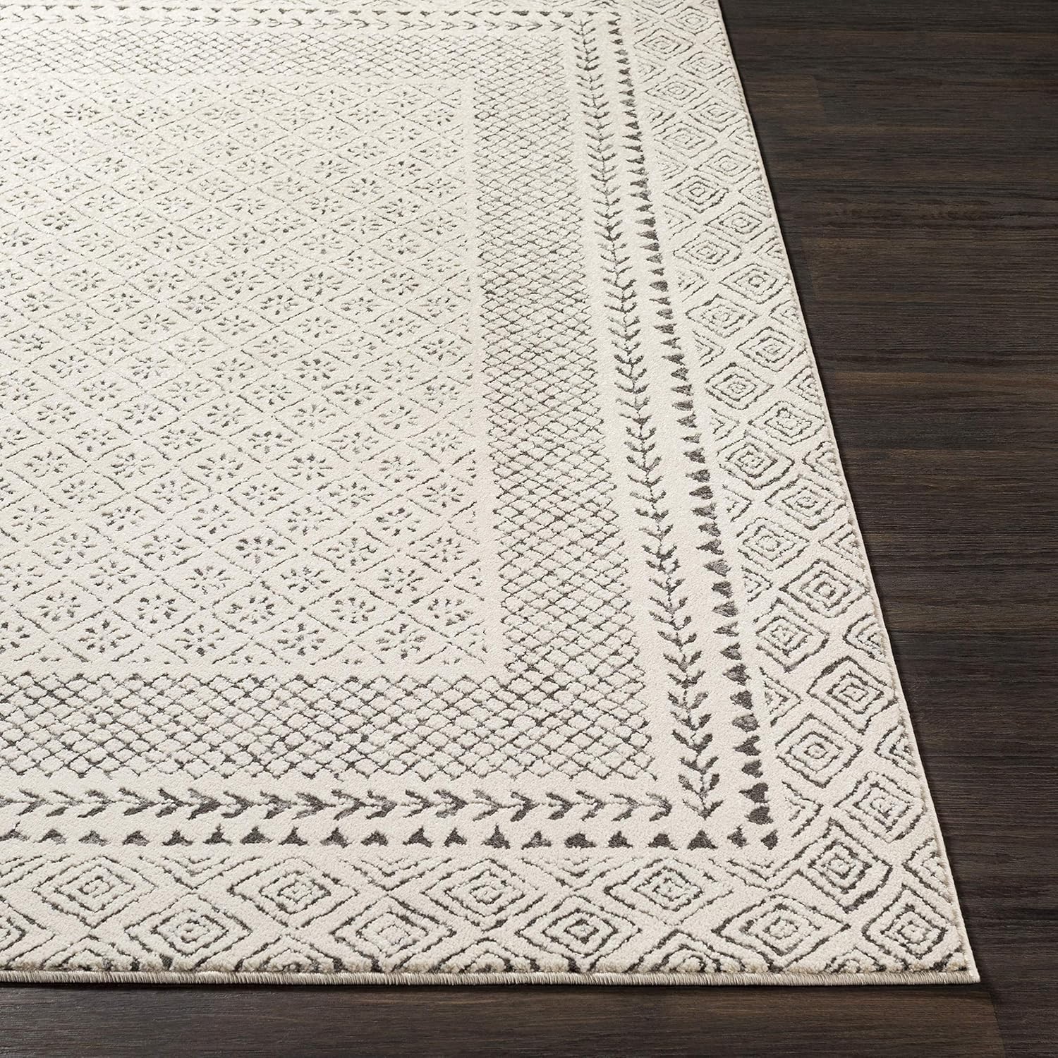 Surya Monaco Tappeto Soggiorno Boho, Grande Tappeto Camera da Letto 200x274 cm - Tappeto per Sala da Pranzo con Motivo Geometrico, Tappeto Soggiorno Moderno Scandinavo in Beige, Grigio Carbone