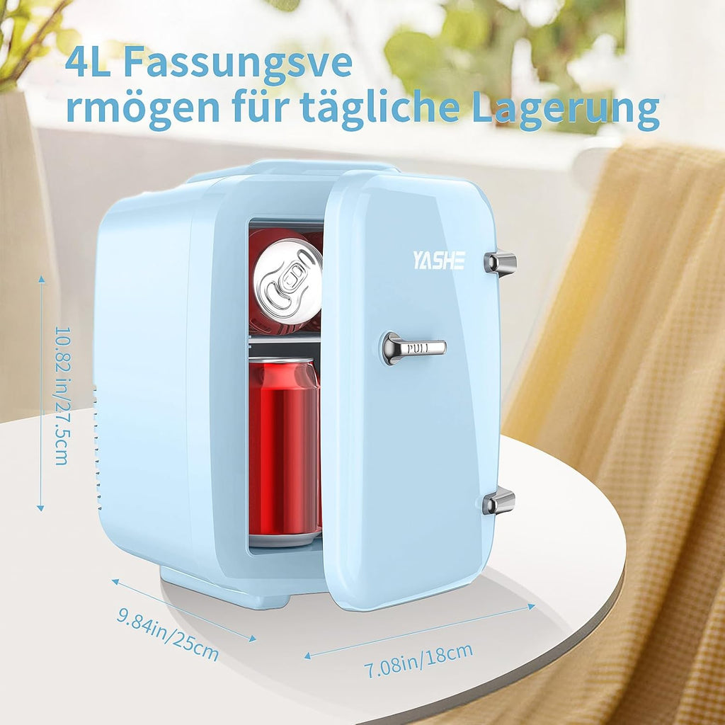 YASHE Mini Fridge, 4 Litre Mini Refrigerators for Cosmetics, Drinks, 220 V AC/12 V DC Thermoelectric Cooling and Heating, Small Fridge for Bedroom, Office, Dorm, Car (Pink)
