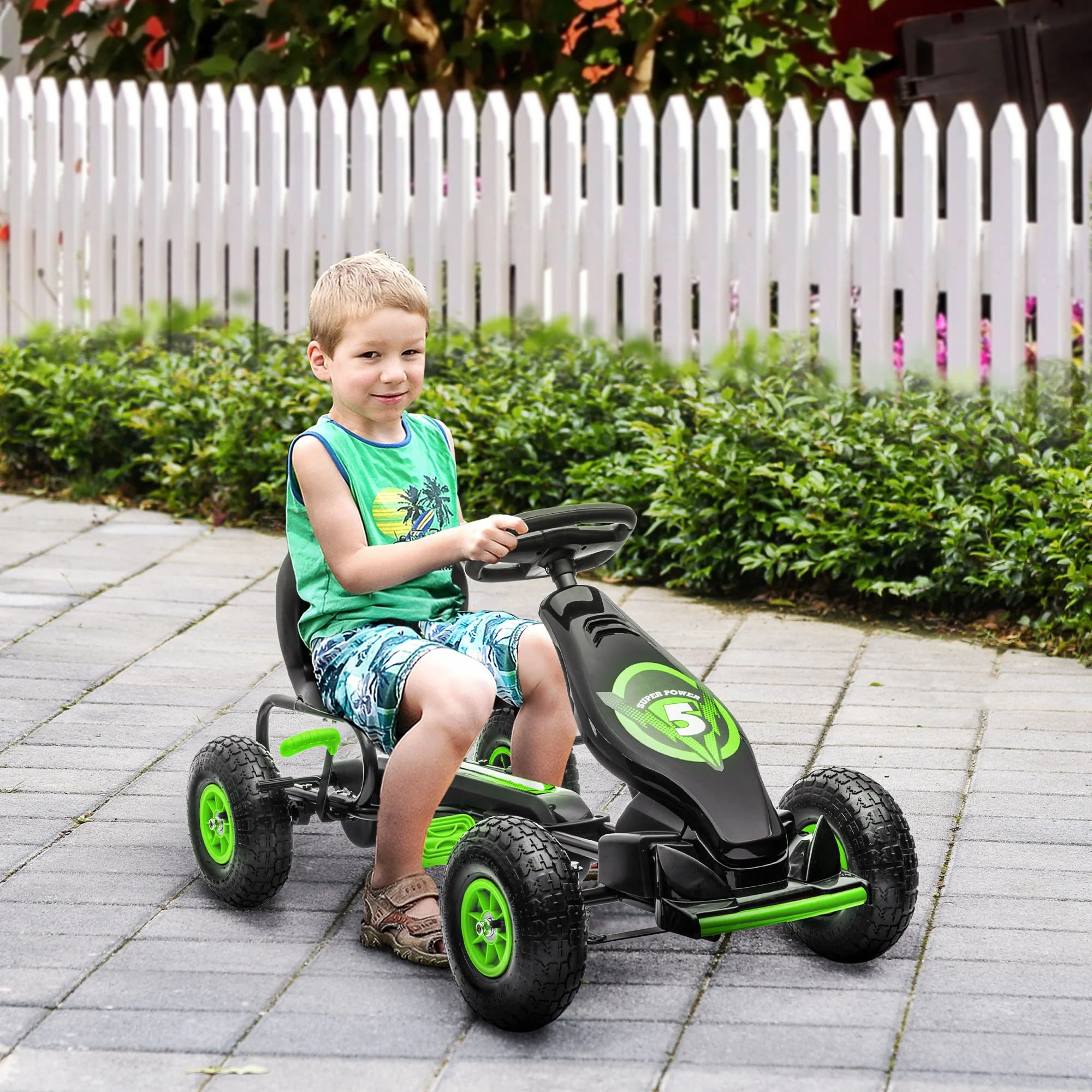 HOMCOM Go-kart per bambini, sedile regolabile in 3 posizioni, pneumatici in gomma