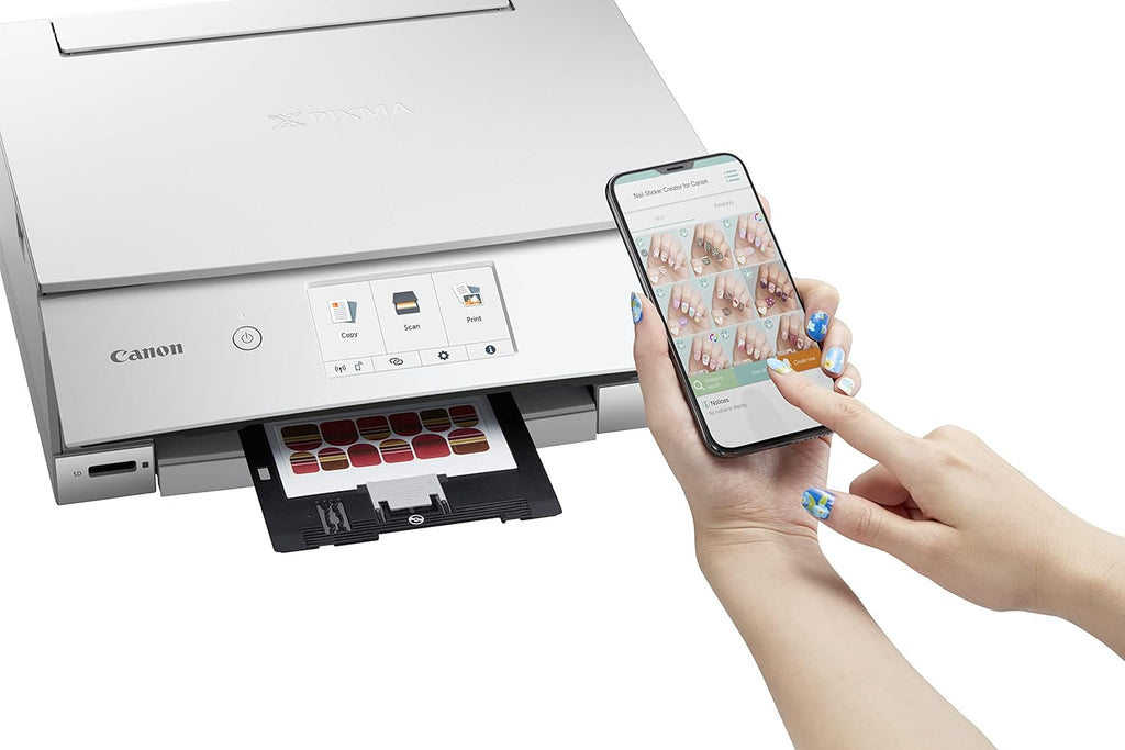Canon PIXMA TS8351a Stampante multifunzione a getto d'inchiostro a colori DIN A4 (scanner, fotocopiatrice, 4.800 x 1.200 dpi, 6 inchiostri separati, USB, WLAN, AirPrint, stampa fronte/retro, 2 alimentatori carta, 5 GHz), bianco