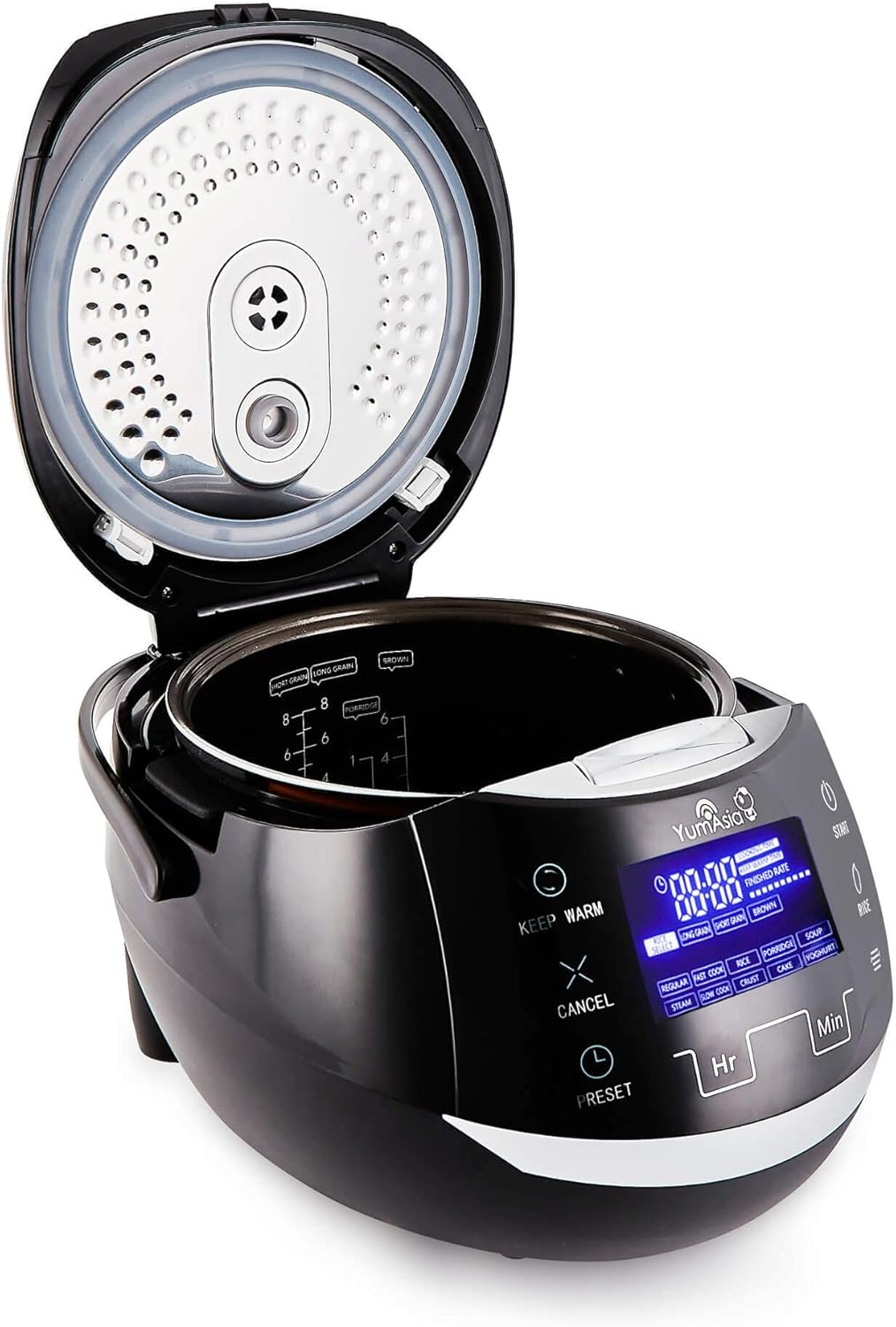 Yum Asia Sakura Cuociriso con Ciotola in Ceramica e Logica Fuzzy Avanzata (8 tazze, 1,5 litri), 6 Funzioni di Cottura Riso, 6 Funzioni Multicooker, Display LED Motouch, 220-240V EU (Nero e Argento)
