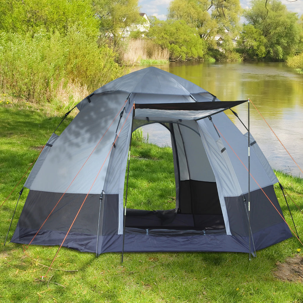 Tenda da campeggio Outsunny 3-4 persone, tenda a cupola grigio-nera