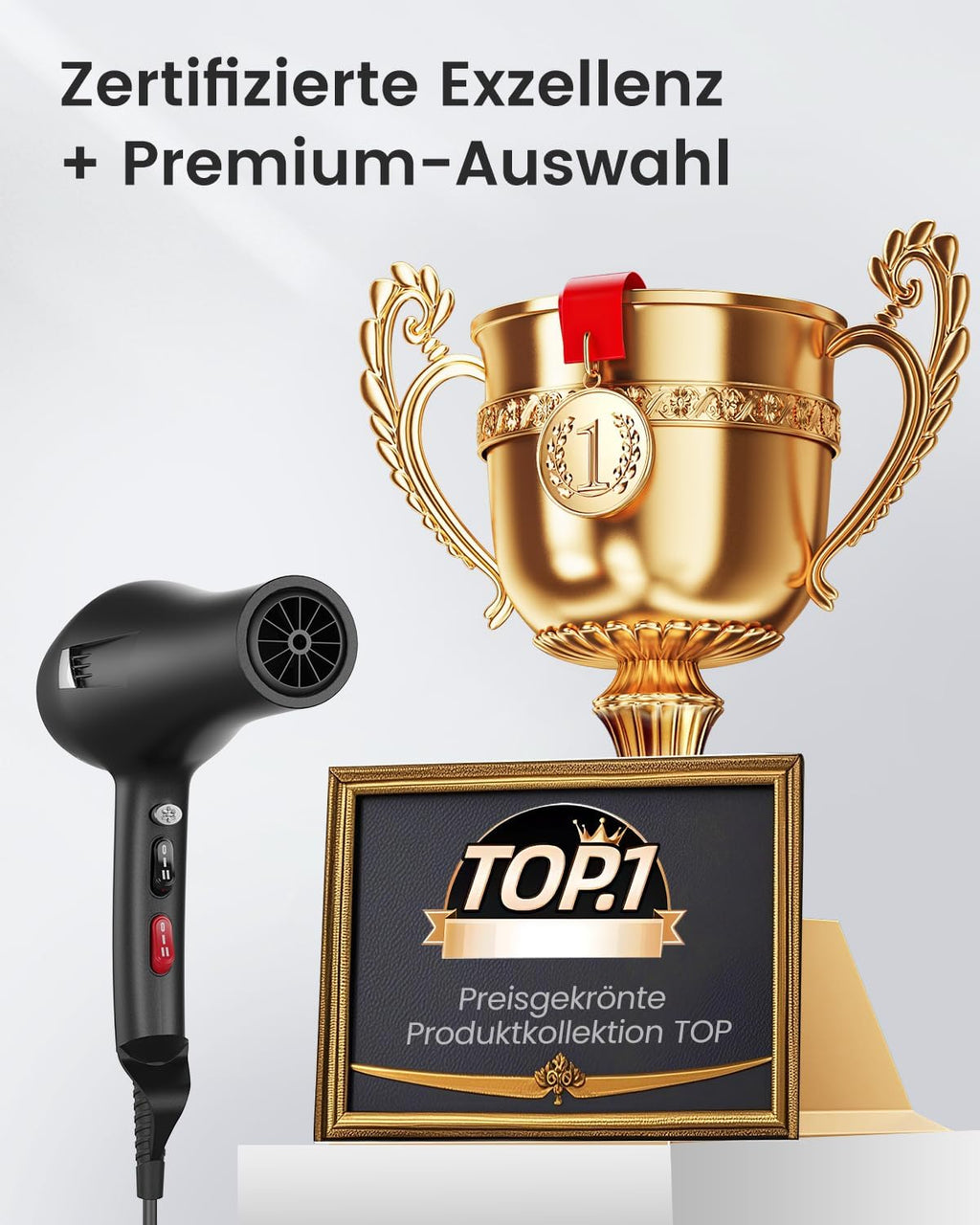 Dekuri Föhn Ionen, Profi Fön Haartrockner Hair Dryer Haarföhn mit 1 Diffusor 2 Stylingdüse, 3 Heiz und 2 Geschwindigkeitsstufen, 2,5 Meter langes Netzkabel, Starker Fön für Familie (Schwarz)