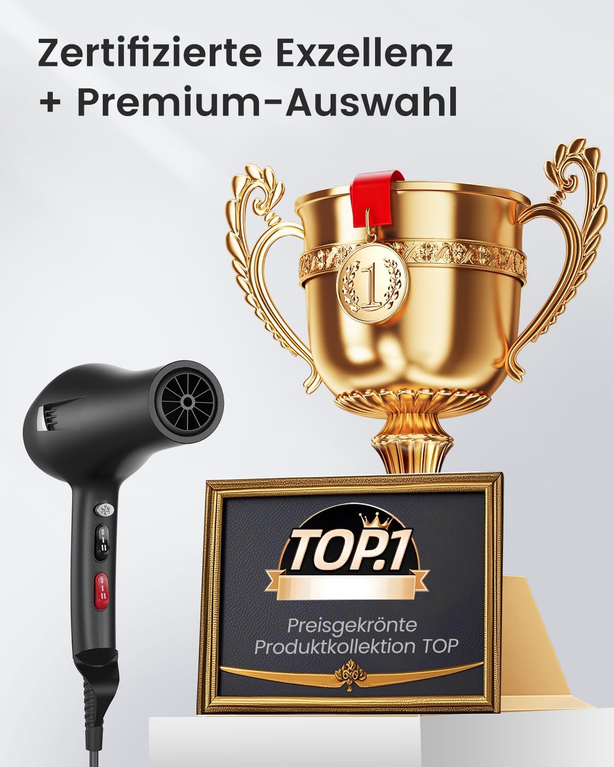Dekuri Föhn Ionen, Profi Fön Haartrockner Hair Dryer Haarföhn mit 1 Diffusor 2 Stylingdüse, 3 Heiz und 2 Geschwindigkeitsstufen, 2,5 Meter langes Netzkabel, Starker Fön für Familie (Schwarz)