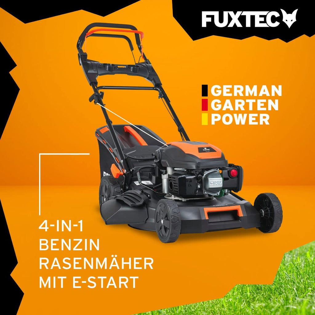 FUXTEC Tosaerba a Benzina 4in1 FX-RM5196eSPRO con Avviamento Elettrico e Trazione Regolabile, Rasaerba con Paraurti Anteriore, Larghezza di Taglio 51 cm, Ruote Big Wheel con Cuscinetti a Sfera, Cesto Raccoglierba da 60L