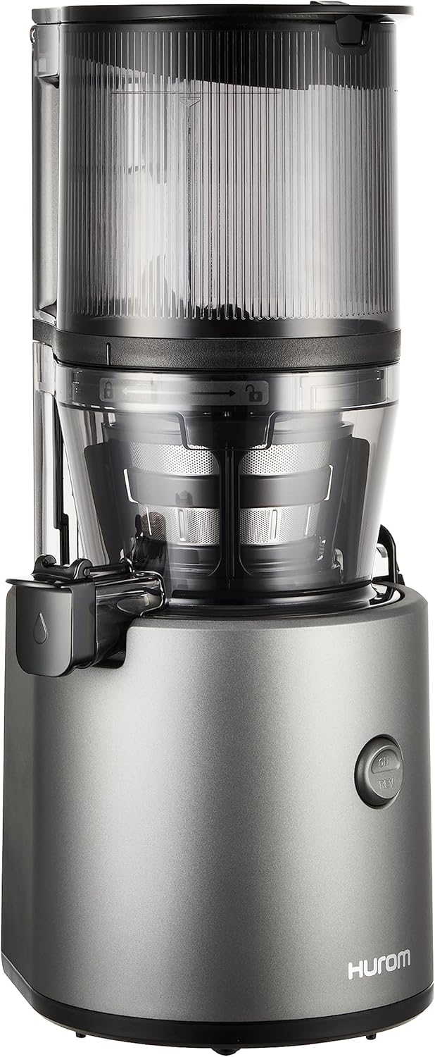 HUROM | Estrattore di succo per frutta e verdura | Slow Juicer | H320N | Spremiagrumi elettrico a freddo | Motore silenzioso | Facile da pulire | Con caraffa grande e filtro a setaccio da 2L | 200 Watt | Senza BPA | Nero