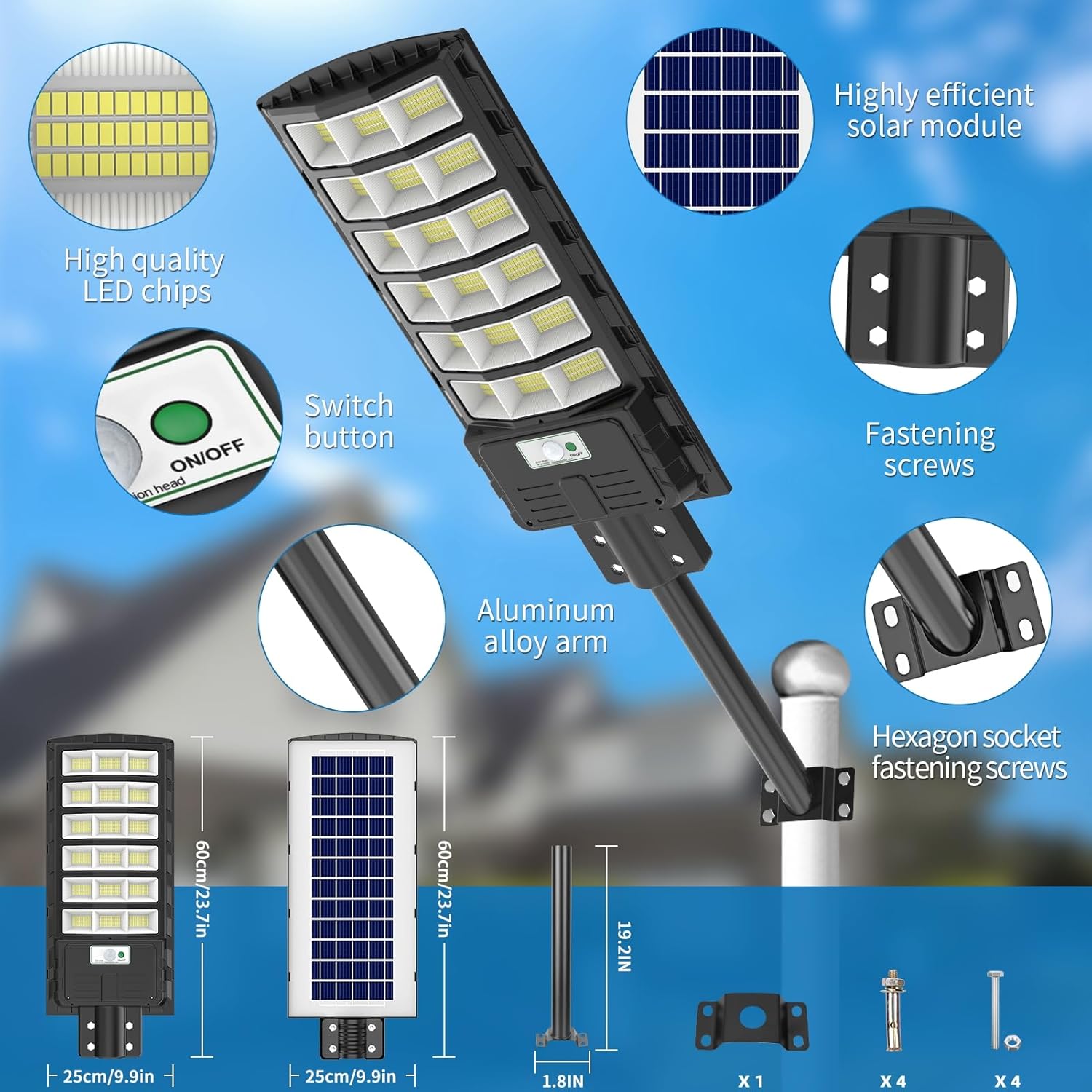 Sararoom 600W Straßenlaterne Solar Wegeleuchte, 594LEDs Solarlampe mit Bewegungsmelder, 6500K Wandleuchten mit Fernbedienung - IP65 Straßenlampe Außen Sicherheitsleuchte für Garten Garage Hof,4Pack