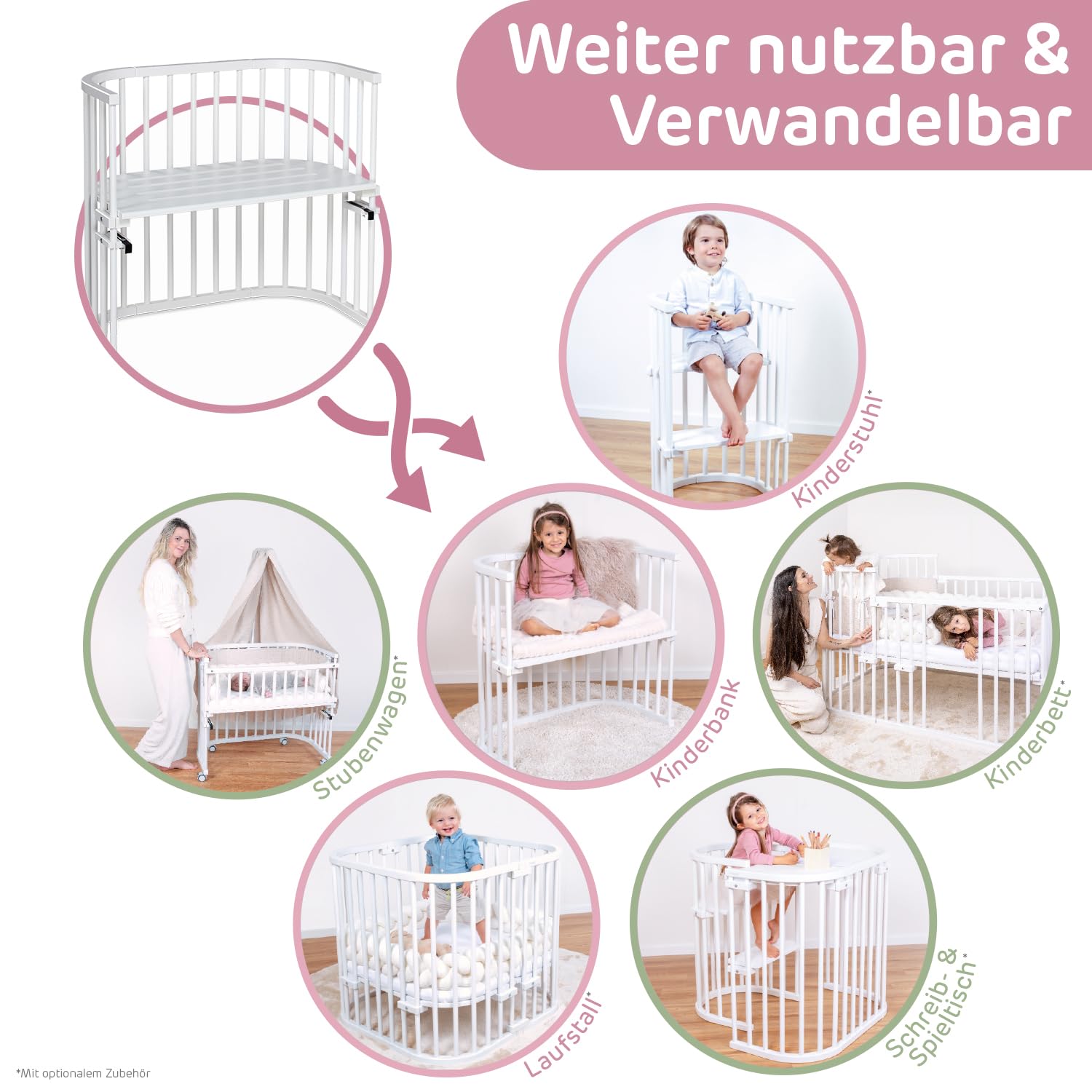 babybay Original Lettino da affiancare in massello di faggio / compatto e trasformabile / Altezza regolabile senza livelli preimpostati ed ecologico / Lettino evolutivo (laccato bianco) / Materasso incluso