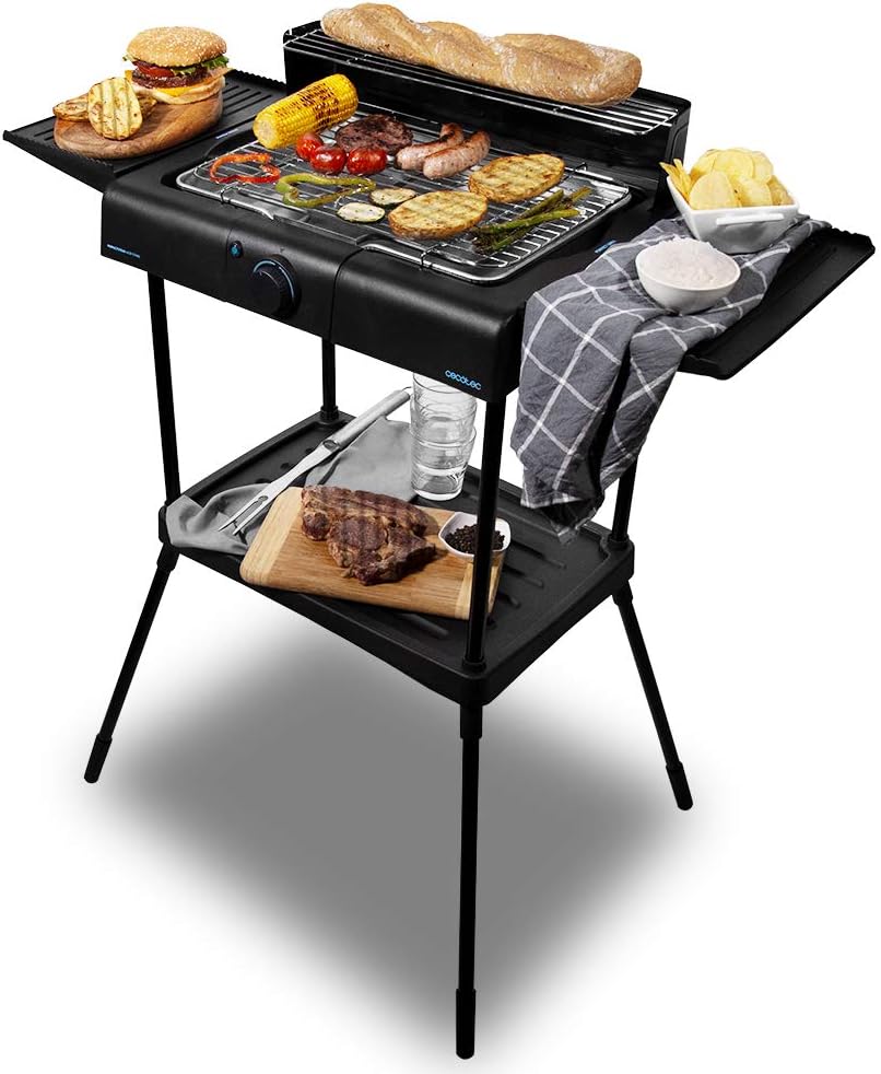 Cecotec Elektrischer Grill Perfect Country 2000 EasyMove. 2000 W, Mix- und Antihaft-Oberfläche, klappbarer Deckel, einstellbares Thermostat, Fettauffangschale, Stahlbeine und Räder