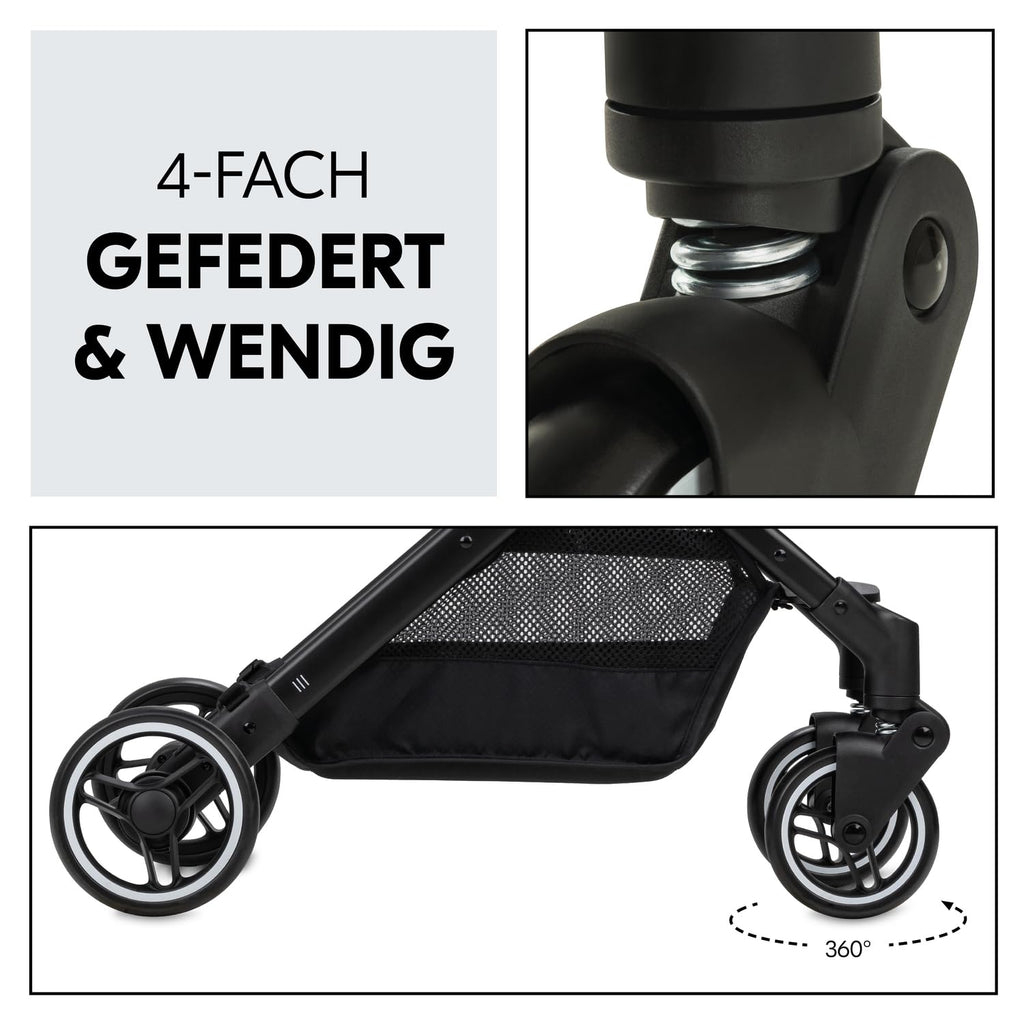 hauck Passeggino leggero Travel N Care per bambini dalla nascita fino a 22 kg con funzione reclinabile, ultraleggero - 6,9 kg, chiudibile con una mano, UPF 50+, ruote in EVA, cestino fino a 3 kg (Dark Olive)