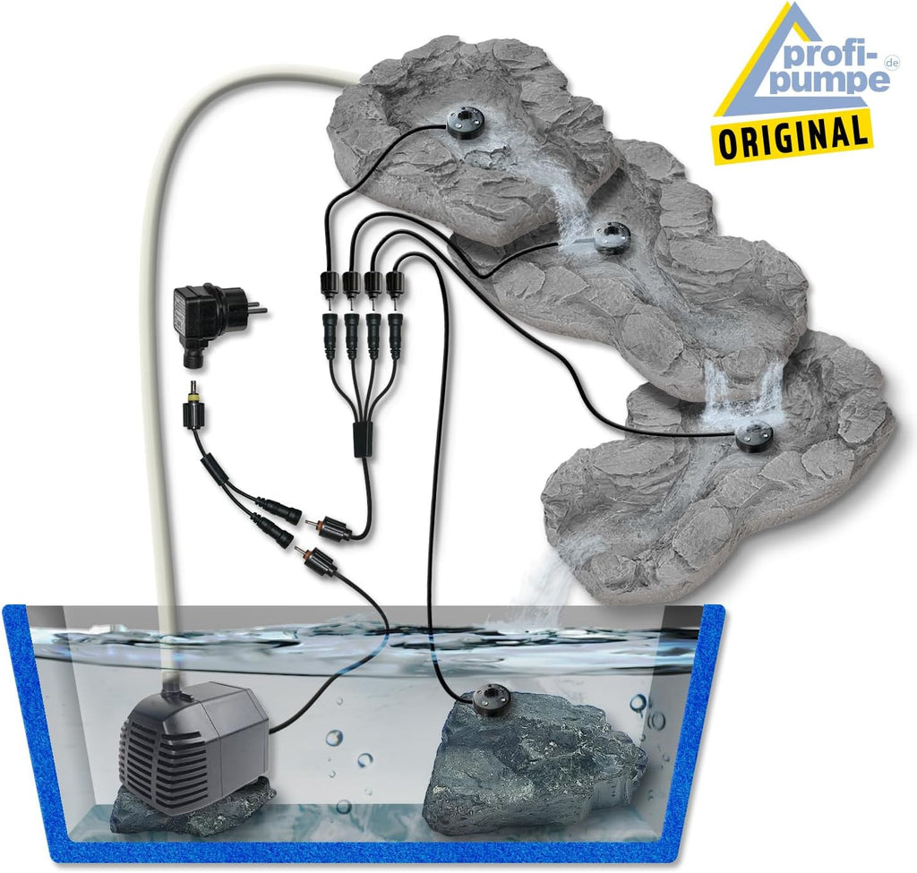 Fontana solare da giardino Bachlauf QUELLBACH II con luce LED/sistema ibrido, FONTANA ORNAMENTALE a 230V, BAGNO PER UCCELLI, CASCATA, LAMPADA DA GIARDINO, POMPA PER STAGNO - GIOCO D'ACQUA per giardino, laghetto da giardino, laghetto