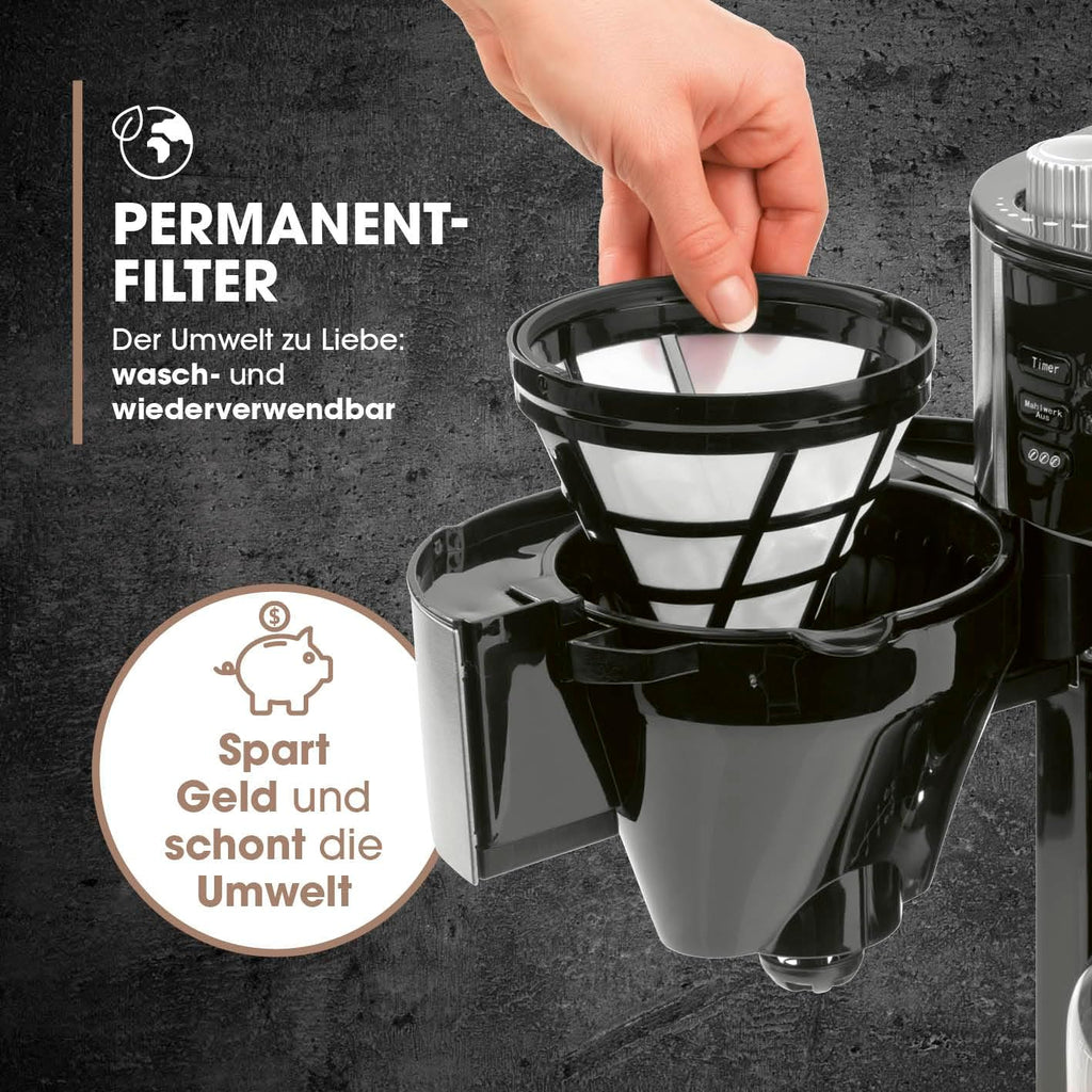 Barista Kaffeemaschine mit Mahlwerk | Filterkaffeemaschine mit Glaskanne | 900W Filtermaschine mit Touchdisplay & Timerfunktion für bis zu 10 Tassen | 1,25 Liter Kaffeekanne | Für Bohnen & Pulver