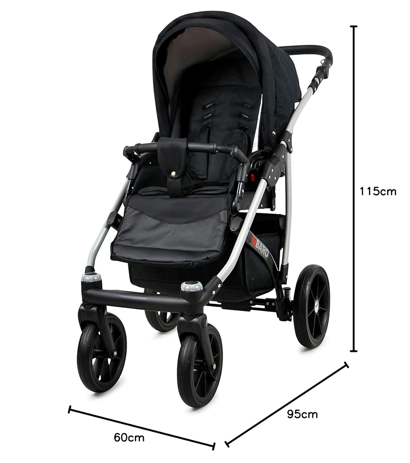 BabyLux® Bambimo Kinderwagen Set 3 in 1 - Qbaro - incl. Babywanne, Buggy Sportsitz, Auto-Babyschale - Autositz - Kinderwagenset - Kombikinderwagen mit Wickeltasche, Regenschutz usw.