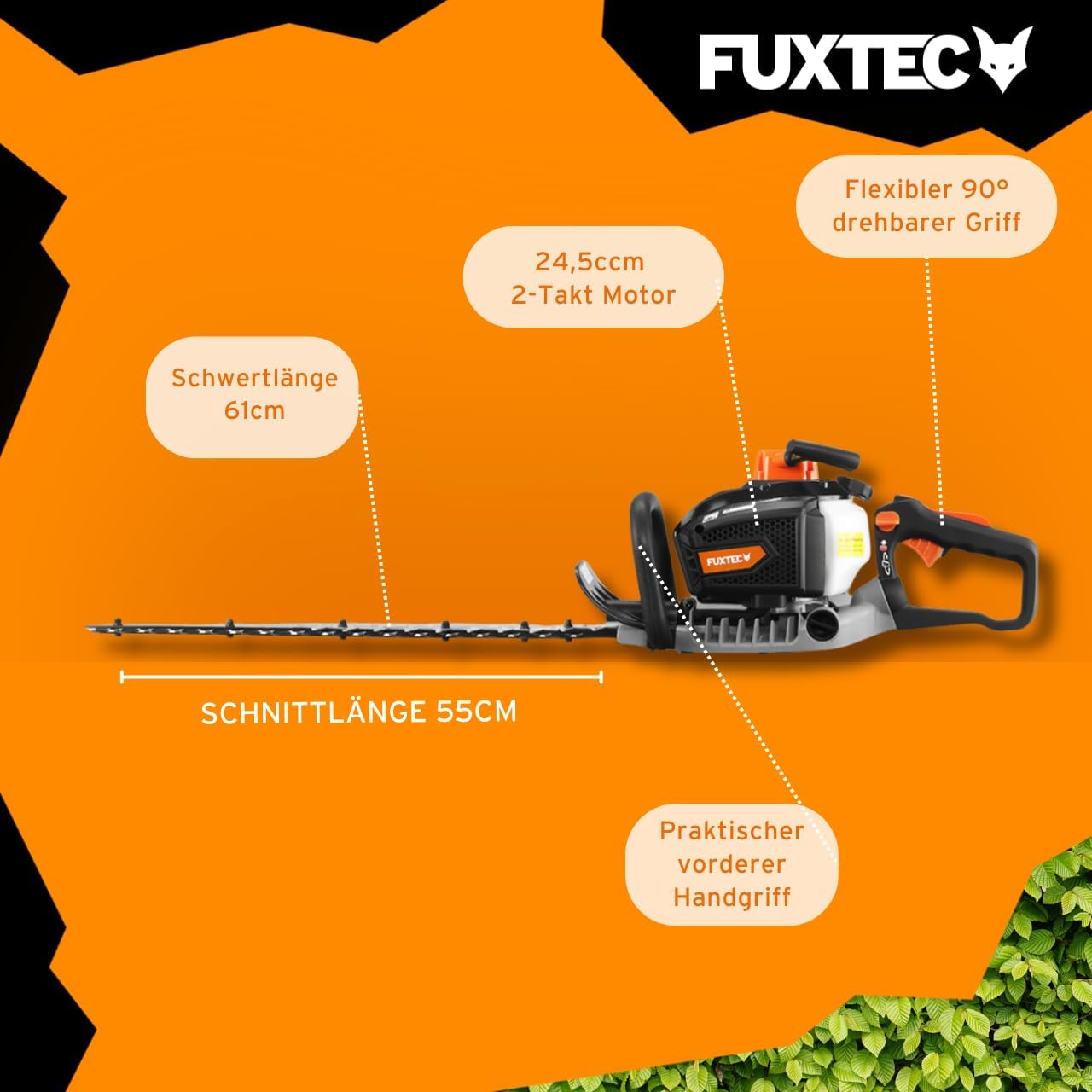 Fuxtec Benzin Heckenschere Profi FX-MHP126 mit XXL-Schwertlänge 800 mm Schwert Freischneider