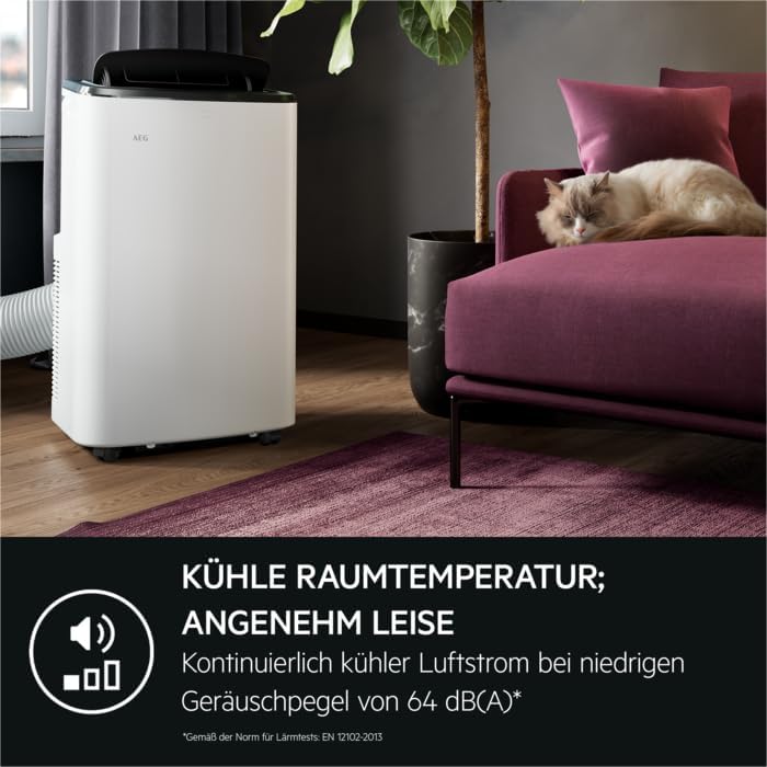 Condizionatore portatile AEG Chillflex Pro AXP26U338CW / display LED / pulsanti touch / telecomando / 30-40 m² / funzione di raffreddamento / ventilatore / funzione di deumidificazione / automatico / bianco/argento/nero
