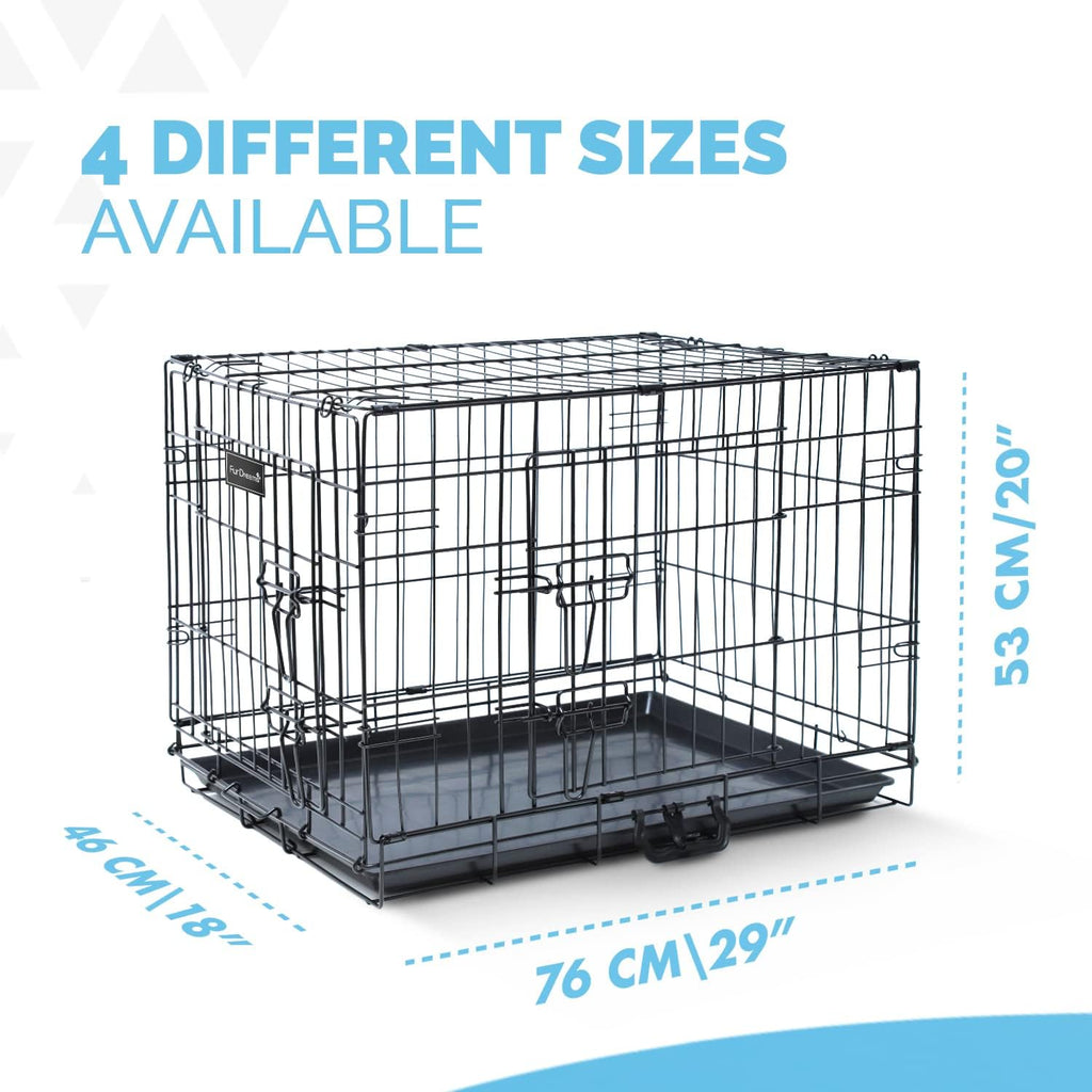Gabbia per cani (76 cm) – Gabbia per animali domestici in metallo nero con 2 porte (anteriore e laterale) con base in plastica resistente ai morsi e maniglia per il trasporto, robusta box, perfetta per l'addestramento dei cuccioli (media)