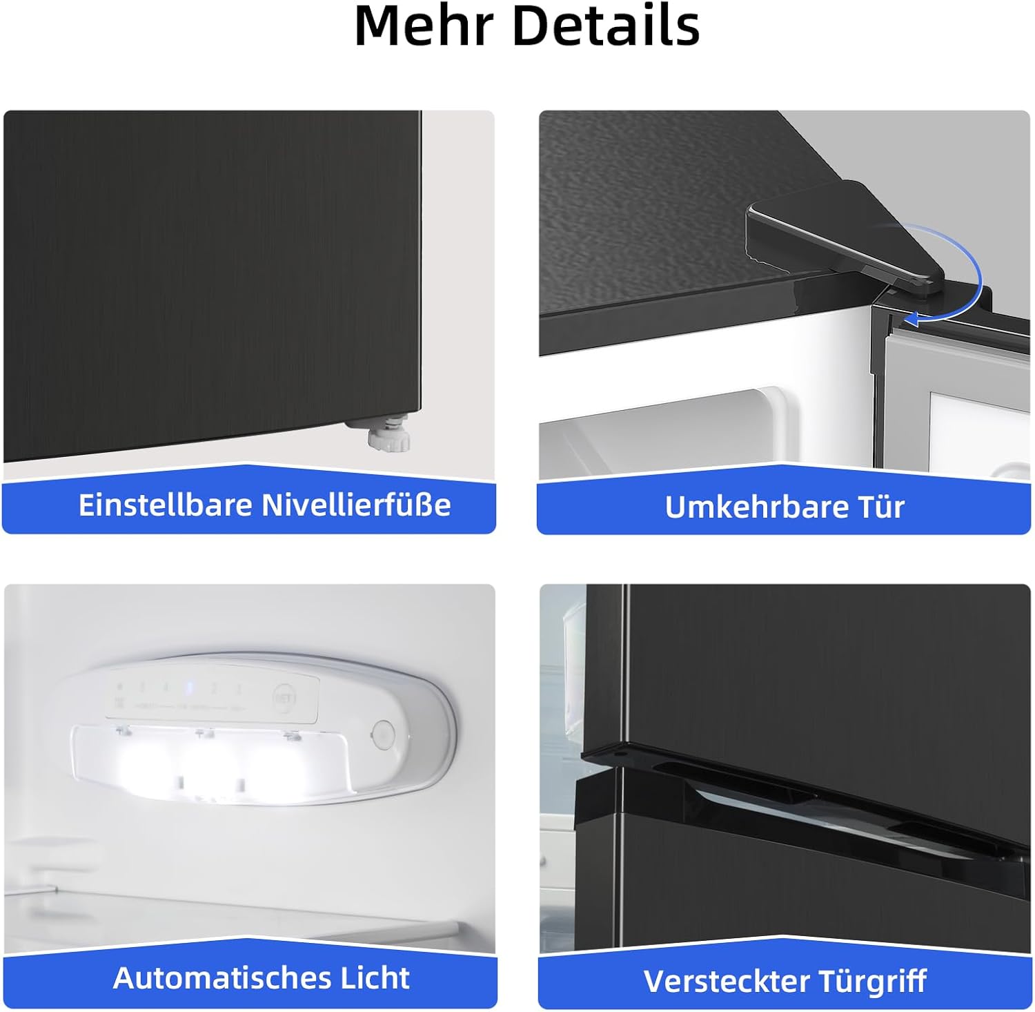 CHIQ CTT107BC Frigorifero Piccolo 107 Litri, Altezza 84 cm, Profondità 55 cm, Ingombro di soli 0,3 ㎡, Micro-Congelatore, Vario Box, 7 Livelli di Controllo della Temperatura, Silenzioso, 87 kWh/anno, Nero