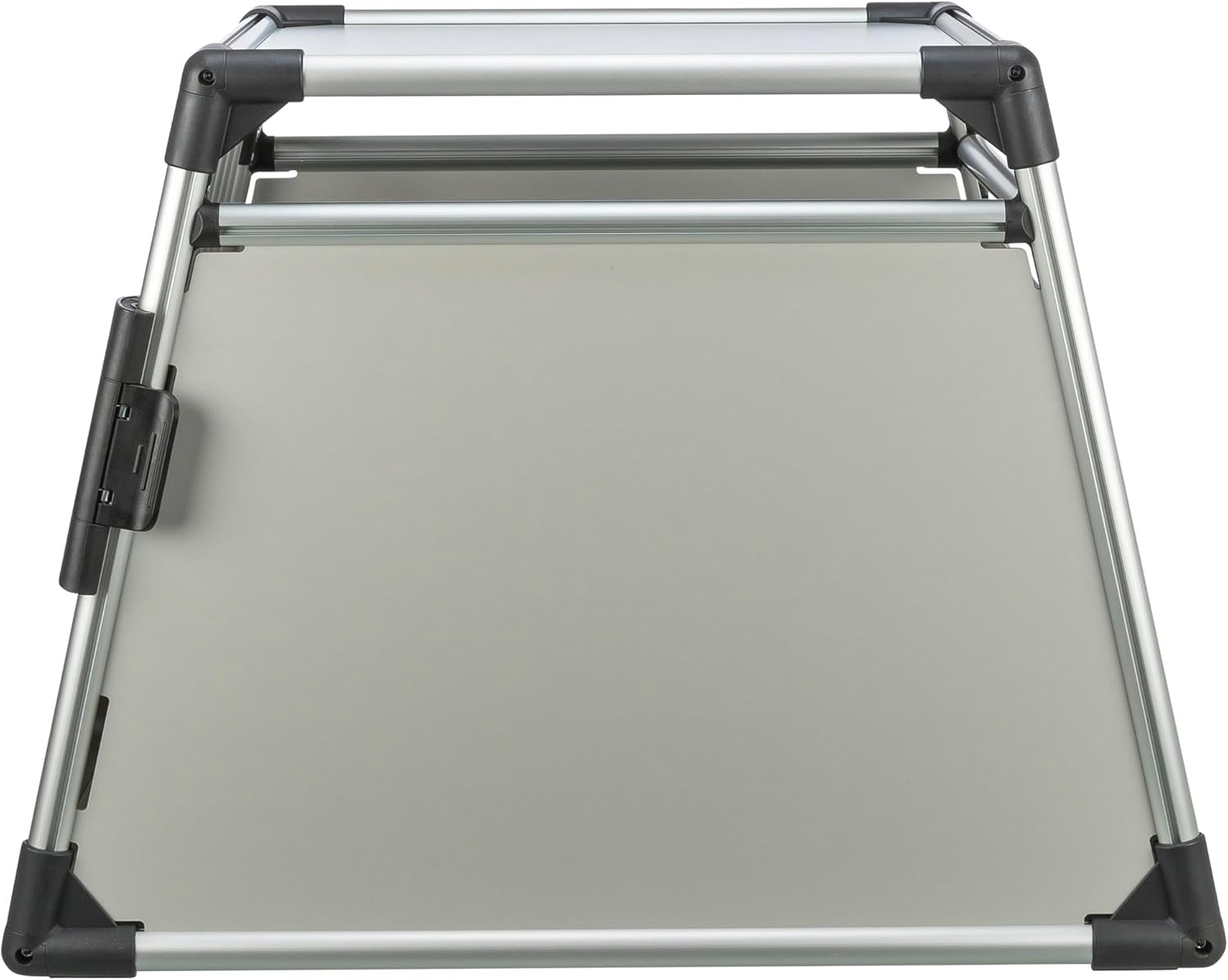 TRIXIE Hunde-Transportbox Aluminium in silber – M: 55 × 62 × 73 cm, stabile und geräuscharme Hundebox mit abgeschrägten Seiten, Sicherheitsverschluss & rutschfester Liegematte – 39342