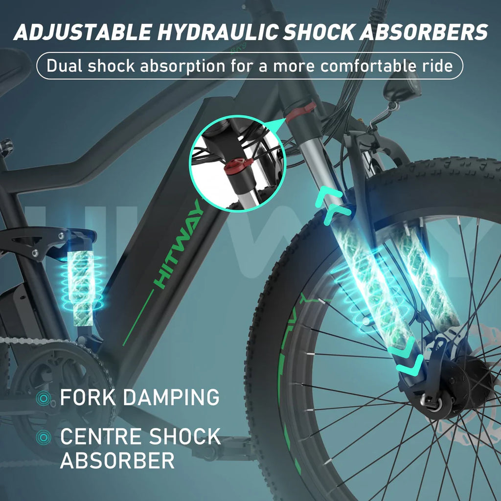 Bicicletta Elettrica Hitway BK9 - Motore 500W, 48V 15Ah, Pneumatici Fat 26 x 4.0 - E-Bike da Montagna All-Terrain