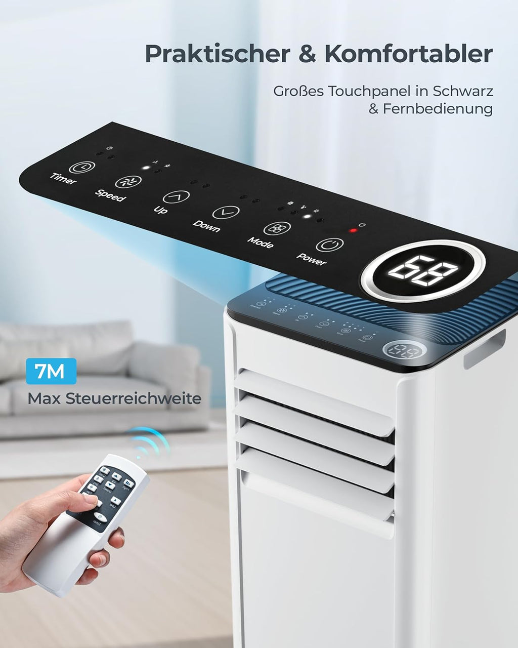 Condizionatore Portatile 9000 BTU con Tubo di Scarico | Climatizzatore Mobile 4-in-1 | Funzionamento Silenzioso