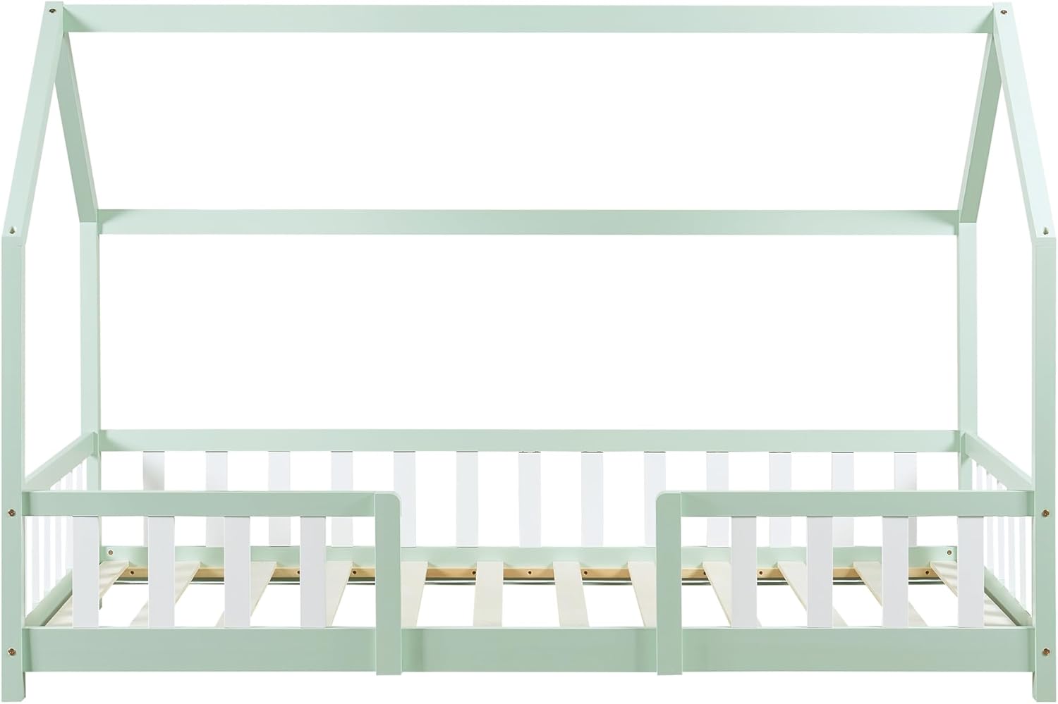 [en.casa] Letto per bambini Sisimiut a capanna 80 x 160 cm con protezione anticaduta letto in legno per bambini letto a terra rete a doghe in legno di pino Bianco opaco