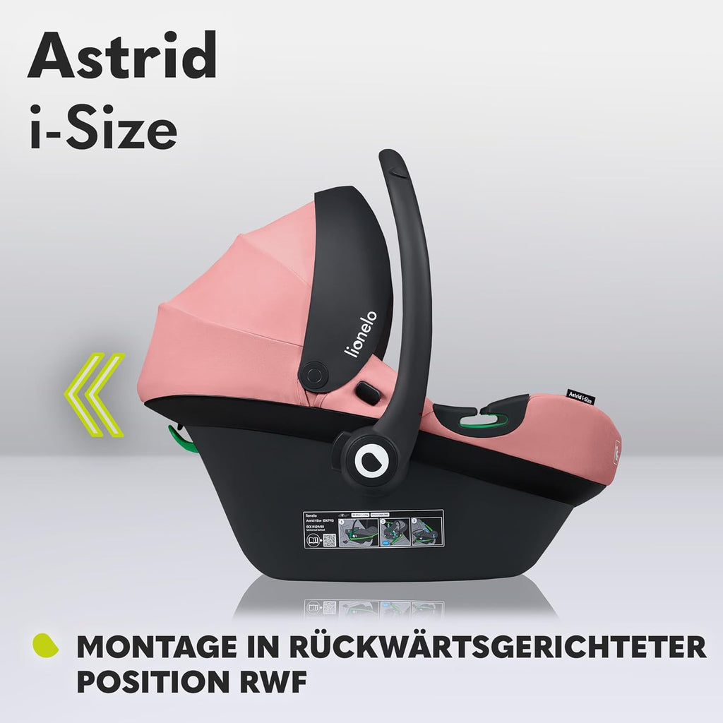 LIONELO ASTRID i-Size SET Seggiolino Auto con Base 40-87 cm Ovetto ISOFIX, Cinture a 3 Punti, Protezione Laterale, Riduttore Dri-Seat, i-Size R129