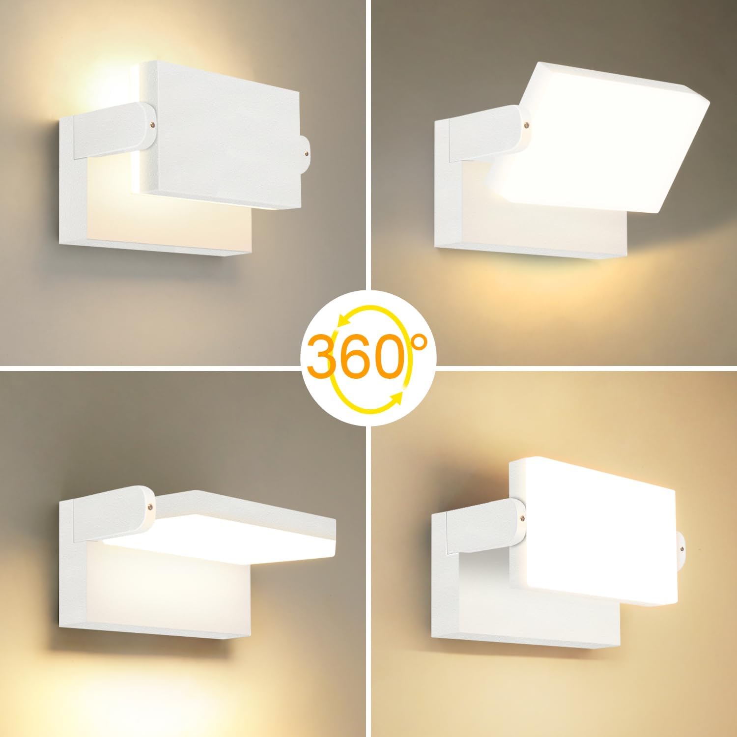 Kingwen 4 Pack 40W Wandleuchte Innen/Aussen 3000K Warmweiß Außenwandleuchte mit 360°Schwenkbar Panel LED Wandlampen Modern Außenlampe 3000LM LED Strahler Wasserdicht IP65 Wandleuchten Schwarz