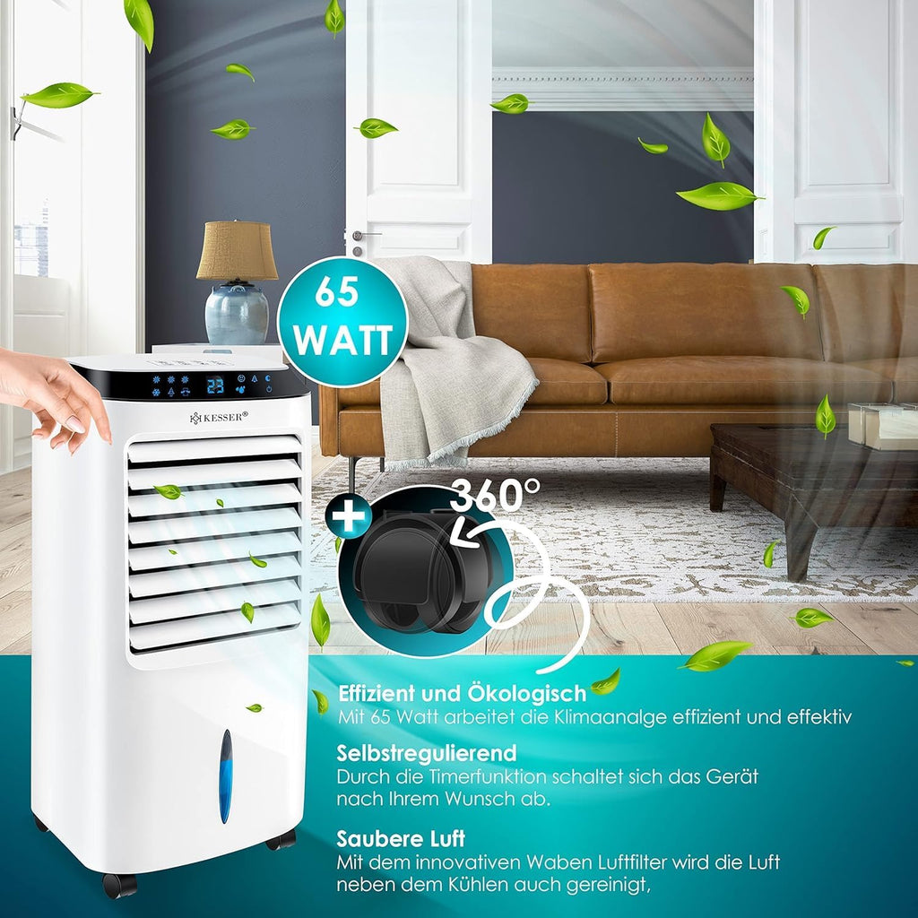 KESSER Climatizzatore Portatile 4in1 | Telecomando | Unità di Climatizzazione | Ventilatore per Climatizzatore | Timer | 3 Livelli | Ionizzatore Umidificatore | Raffreddatore d'Aria |