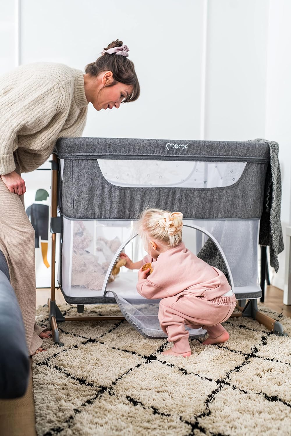 Momi SMART Bed Lettino fianco letto 4-in-1, fino a 15 kg, con materasso, regolabile in altezza