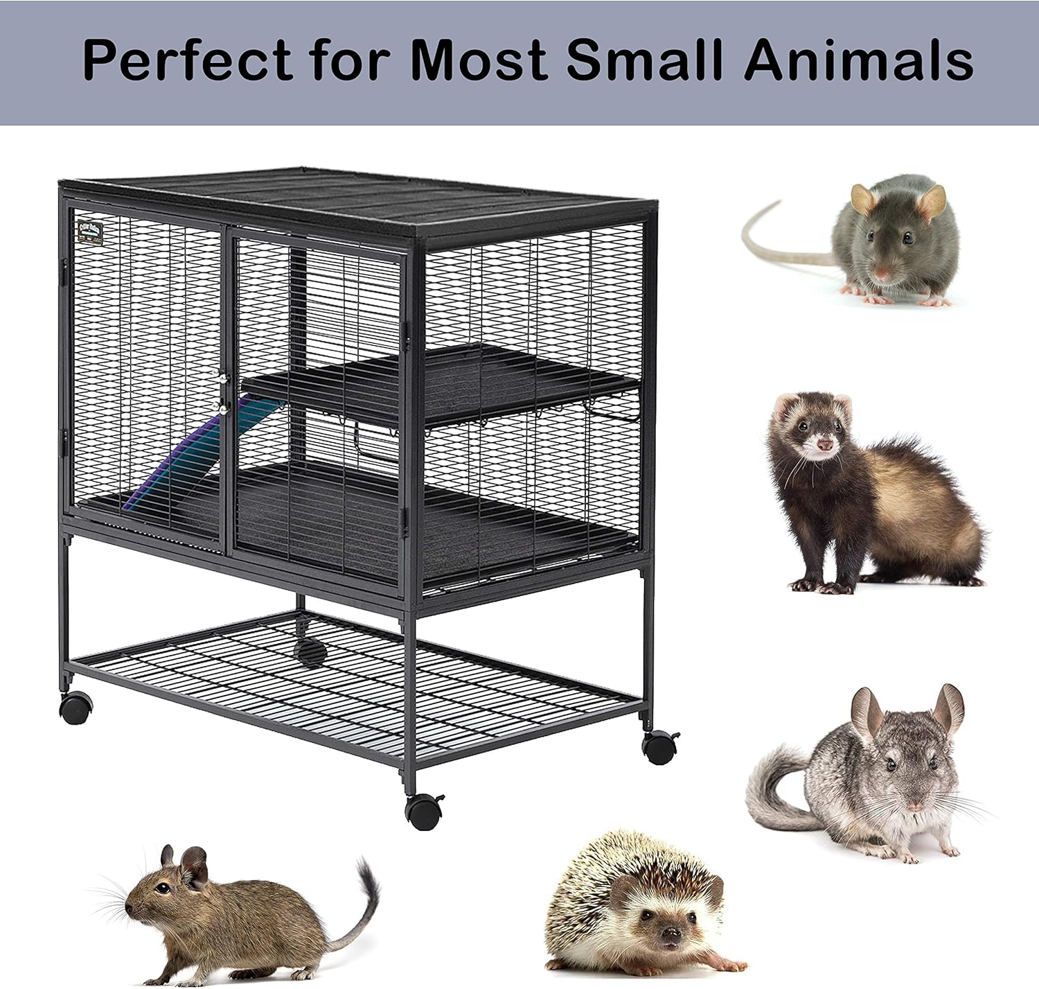 MidWest Homes for Pets Deluxe Critter Nation Modello 162 Gabbia per piccoli animali, doppia unità, dimensioni della gabbia assemblata ca. 91 x 61 x 160 cm (L x P x A), grigio quarzo