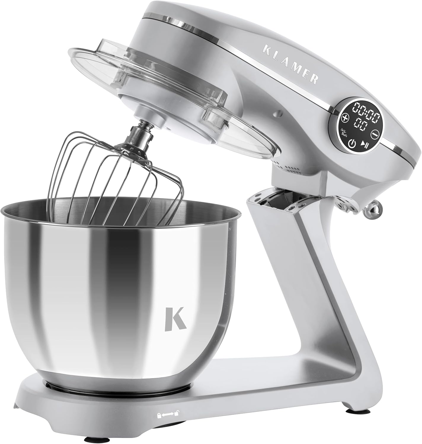 Impastatrice Planetaria KLAMER 1800W, con Ciotola in Acciaio Inossidabile da 6 Litri, 10 Velocità con Timer, Frusta a Filo, Gancio Impastatore, Frusta Piatta e Paraspruzzi