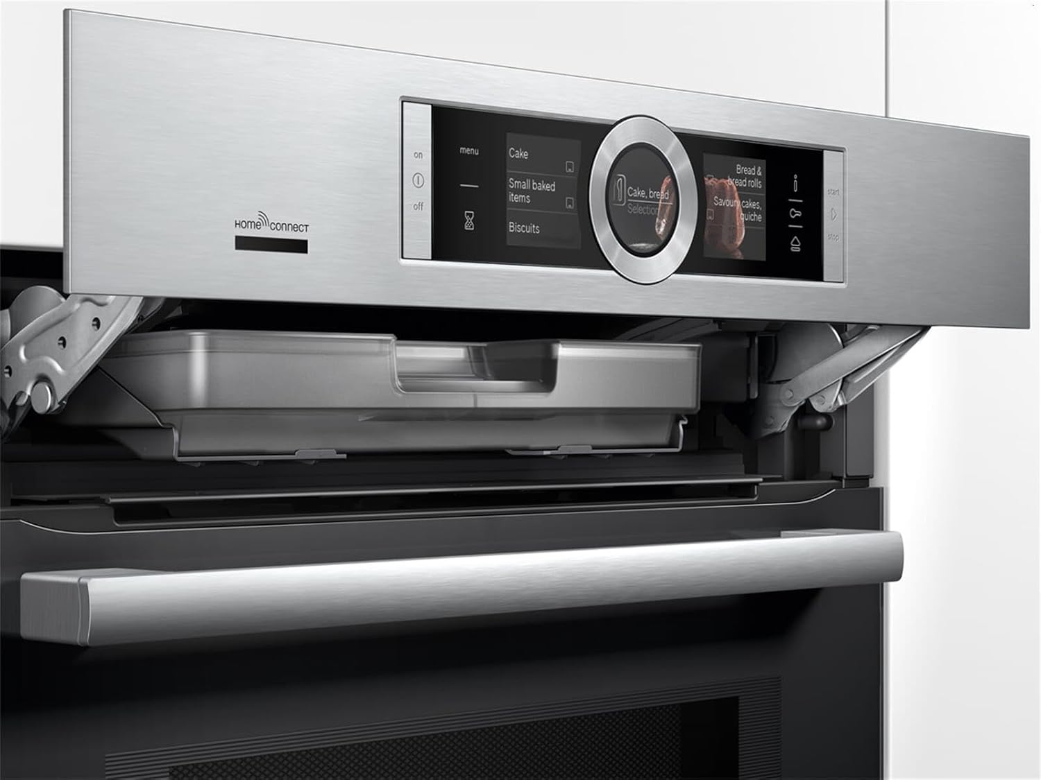 Bosch HMG7361B1, Serie 8 Forno da incasso intelligente con funzione microonde, 60 x 60 cm, Made in Germany, Nero, Air Fry, Anello di controllo digitale, Display touch, Programmi automatici, Supporto per la pulizia