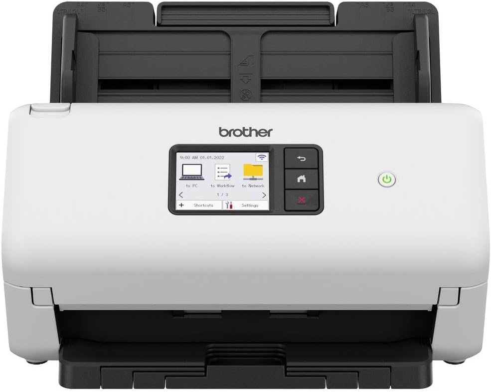 Brother ADS-4500W, scanner di documenti flessibile con USB, LAN e WLAN, scansione fronte/retro, touchscreen, ADS4500WRE1, bianco