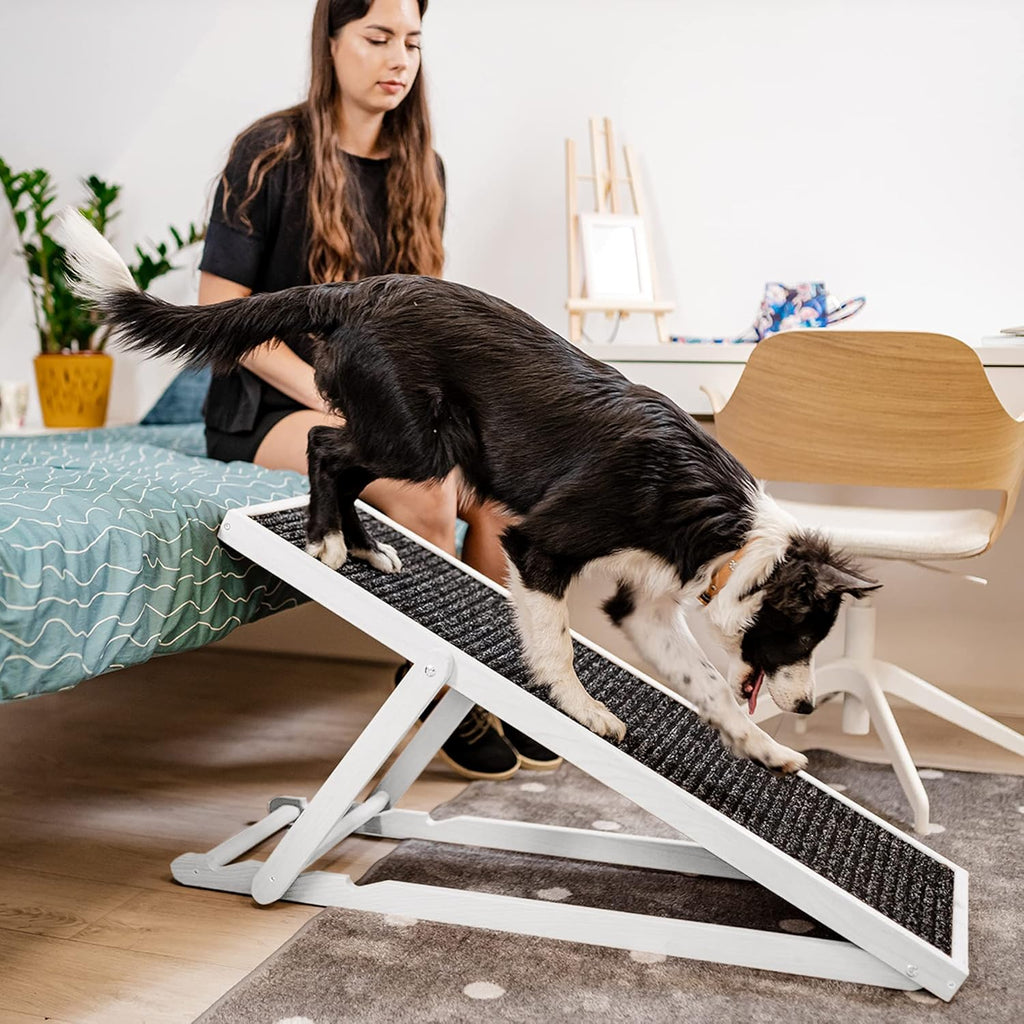 Holtaz Rampa per Cani Rampa per Gatti Scaletta per Cani per Letto o Divano Pieghevole in Legno Petwalk Scala per Cani Rampa di Carico per Animali Domestici con Inserto Antiscivolo Naturale