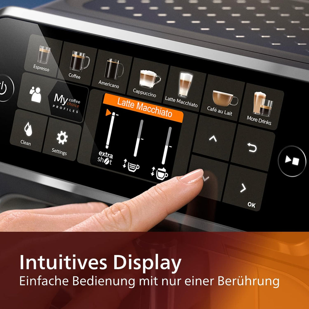 Philips Serie 5400 Macchina da Caffè Automatica – Sistema LatteGo, 12 Bevande a Base di Caffè, Display Intuitivo, 4 Profili Utente, Cromo (EP5447/90)