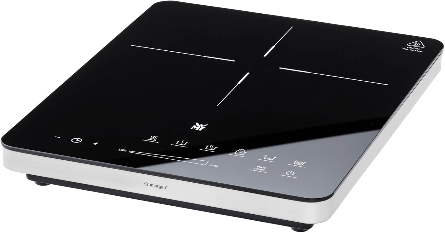 WMF Kult X Einzel- Induktionskochfeld, Kochplatte bis 28 cm, 1 Kochfeld, 8 Stufen, Topferkennung, Touch-Display, Glaskeramik, Timer-Funktion, 21 W & Stelio Wasserkocher Edelstahl 1,7l, edelstahl matt