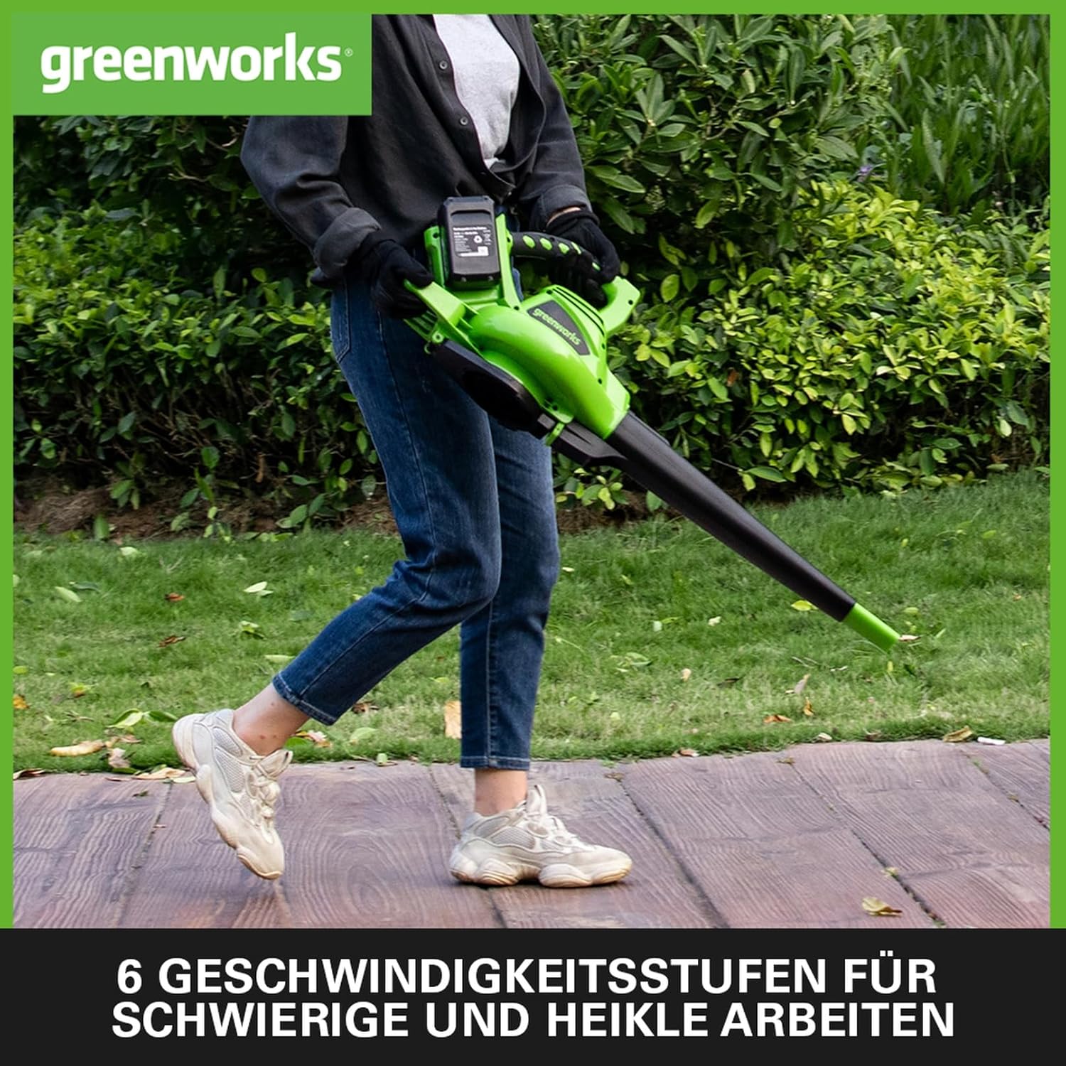 Greenworks 48V (2x24V) Aspiratore/Soffiatore per Foglie a Batteria con Tracolla, Motore Brushless, 322 km/h, 9 m³/min, Sacco di Raccolta da 45L, due Batterie da 4Ah e Caricabatterie, 3 Anni di Garanzia GD24X2BVK4X
