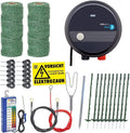Kit completo recinzione per cani 100m elettrificata, ideale per recintare il vostro giardino, con numerosi accessori, pronta all'uso con 300m di filo per recinzione elettrica verde e tester per recinzione, 20 paletti verdi da 105cm
