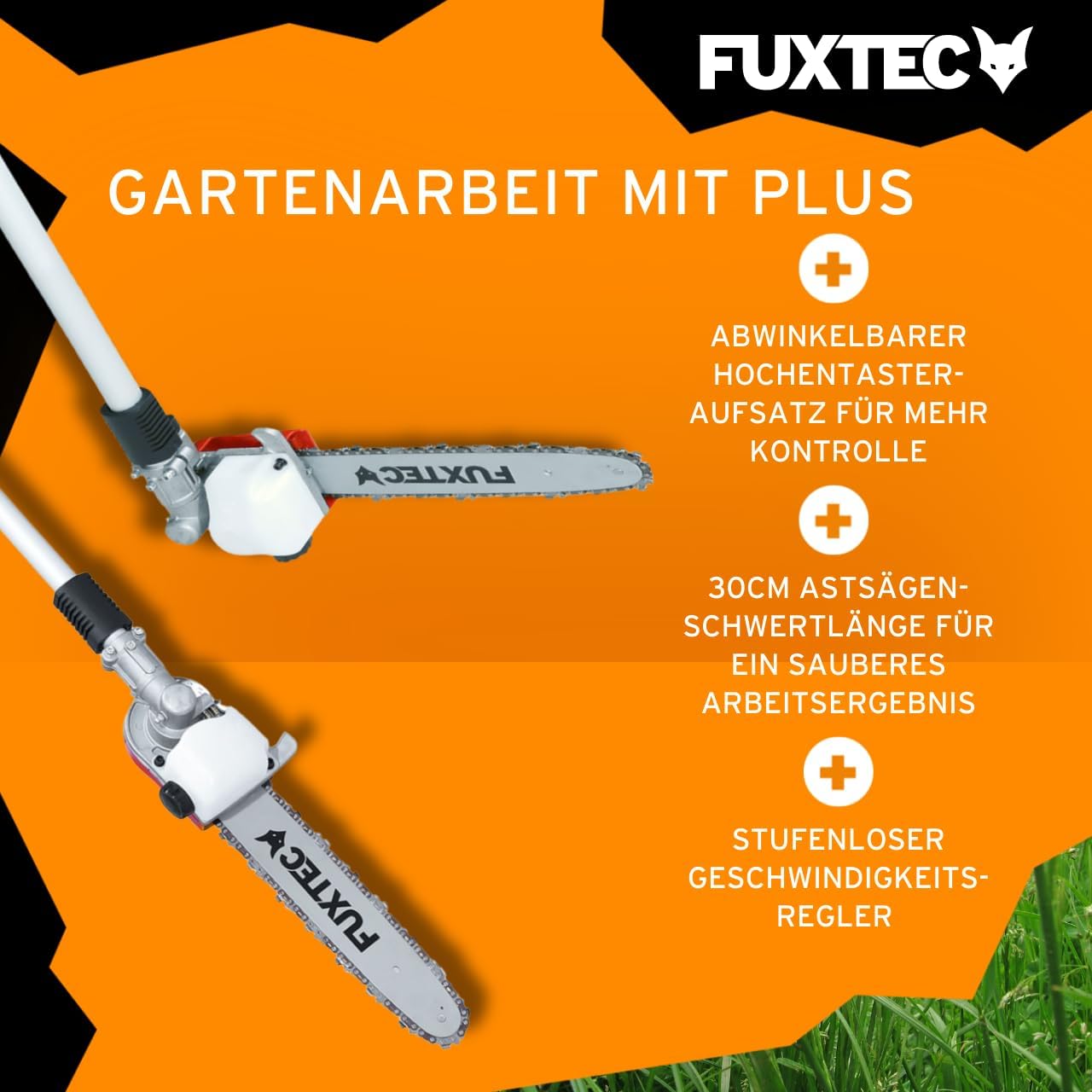 FUXTEC Decespugliatore a Benzina FX-MT252ER Multitool 5in1, 52 cc, Imbracatura Incl. Prolunga 1m 3 CV Combinata Tagliasiepi con Potatore Regolabile su Asta Sistema Combinato Decespugliatore a 2 Tempi
