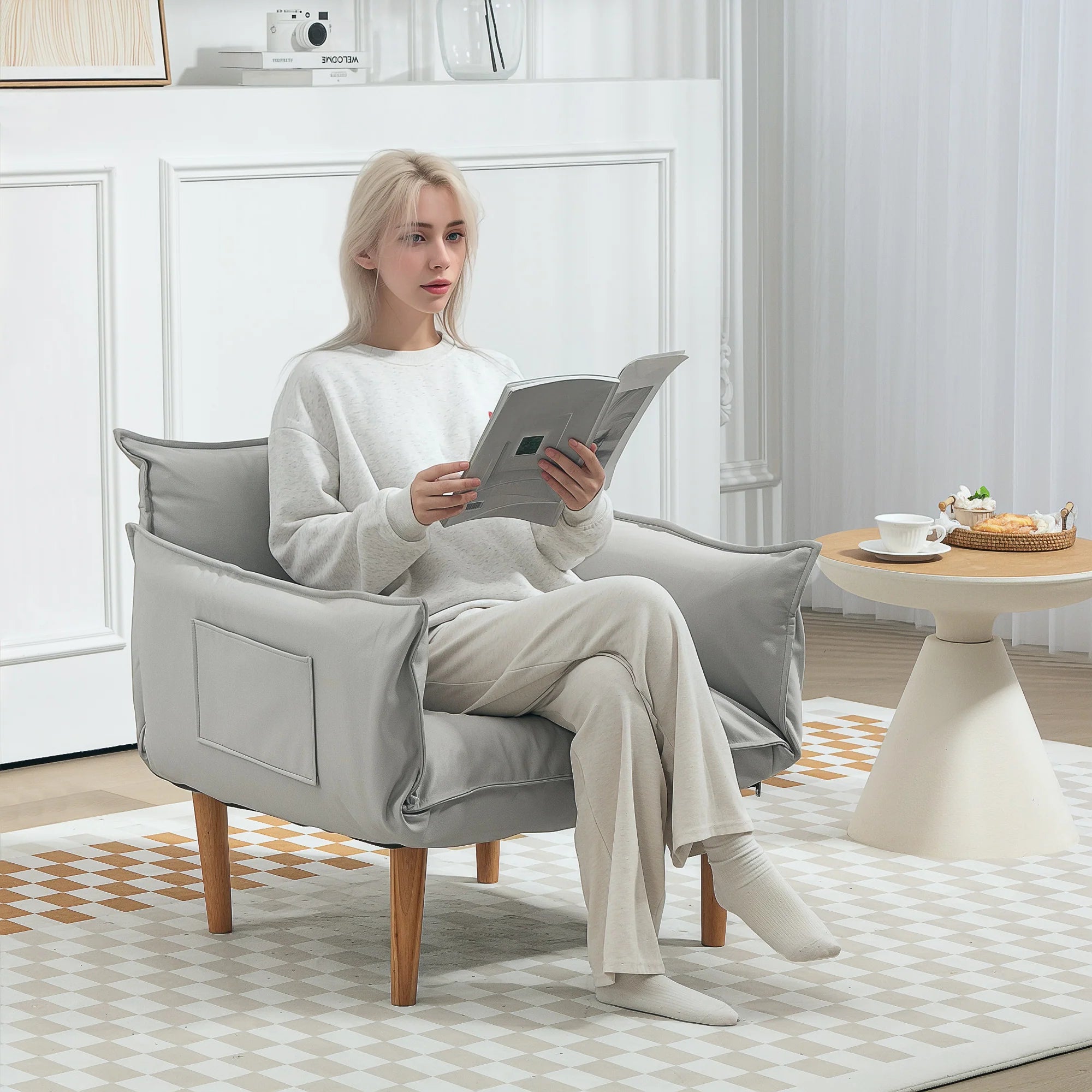 HOMCOM Schlafsessel mit 5-fach verstellbarer Rückenlehne 2in1 Bodensofa