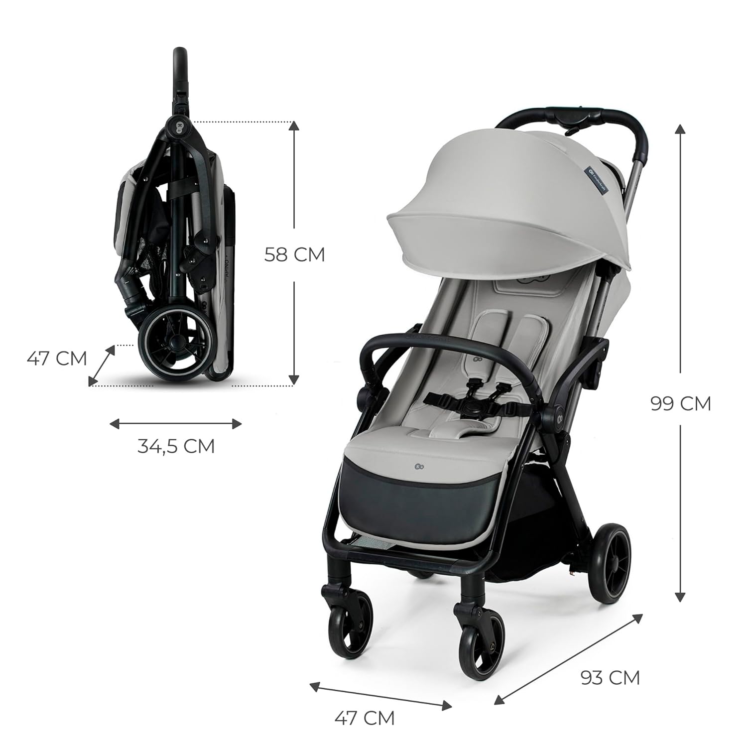 Kinderkraft APINO Buggy bis 22 kg, Liegebuggy, Kinderwagen, Leicht - 7,5kg, Automatisches zusammeklappen, Verstellbare Rückenlehne bis zur Liegeposition, ideal für Reisen, Beige