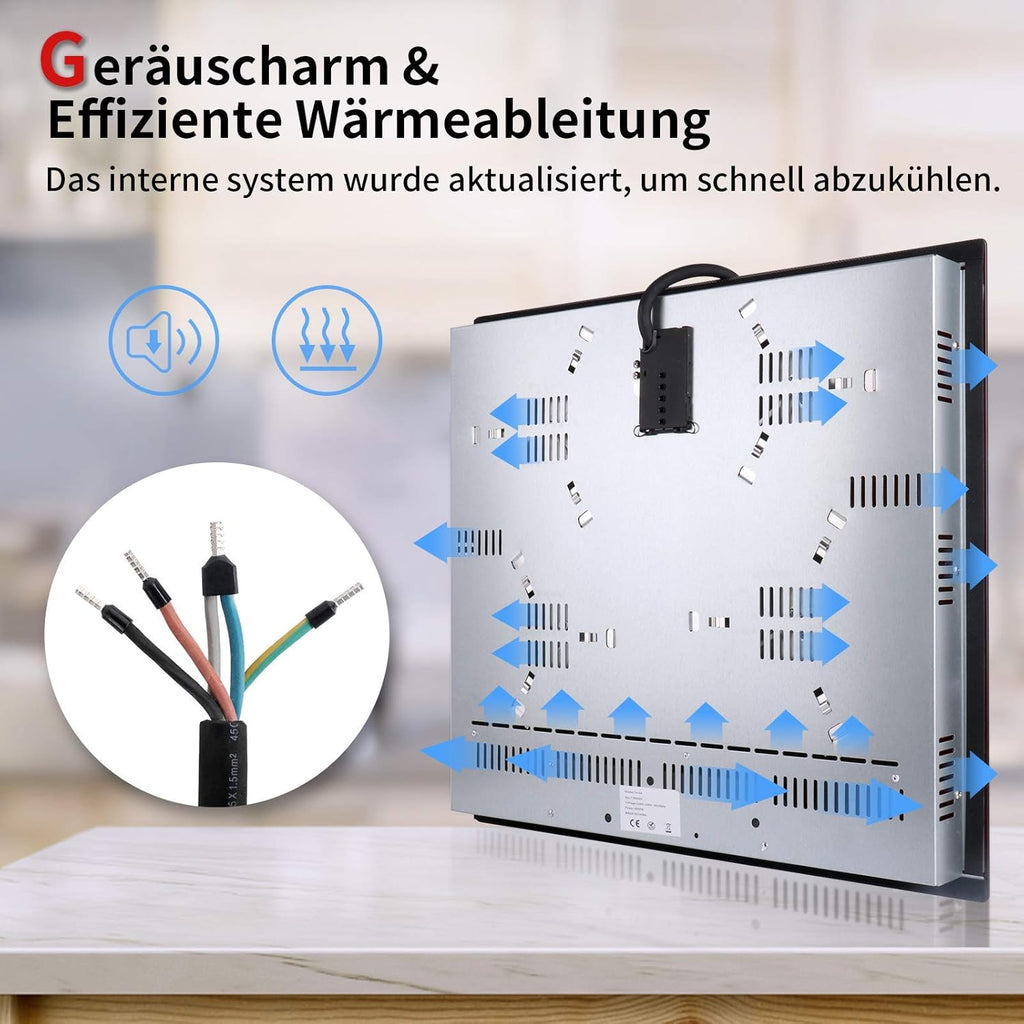 IsEasy 4 Zonen Einbau Induktionskochfeld mit 9 Leistungsstufen &1-99Min Timer, Boost-Funktion, Induktionskochplatte, Induktion Herdplatte mit 4 Platten, 60cm, 6800W, Schwarz