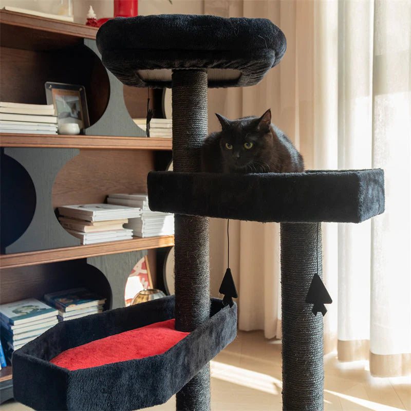 Stilvoller Kratzbaum in Schwarz-Rot – Perfekter Rückzugsort für Ihre Katze