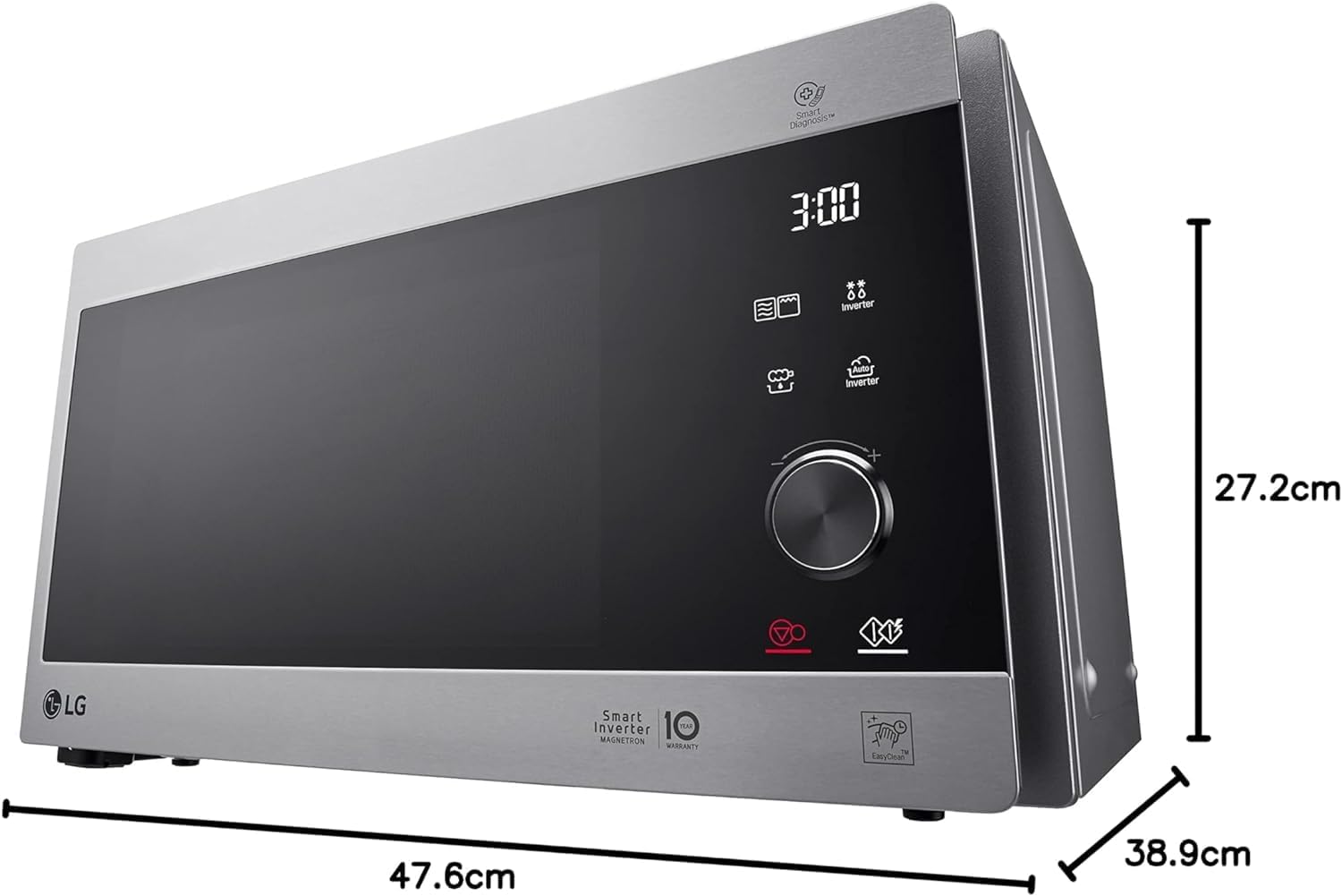 LG MS2595CIS Forno a microonde con tecnologia Smart Inverter, capacità 25 litri, 1000 W, programmi automatici, livelli di potenza regolabili e funzione EasyClean, argento