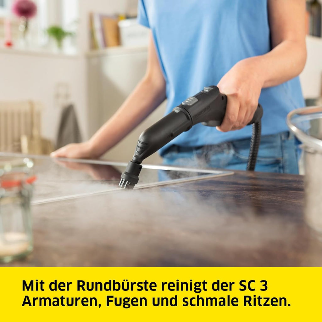 Kärcher Pulitore a vapore SC 2 EasyFix, pressione vapore: 3,2 bar, tempo di riscaldamento: 6,5 min., potenza: 1.500 W, copertura: 75 m², serbatoio: 1 l, con set per la pulizia del pavimento EasyFix, ugelli e panno in microfibra, bianco