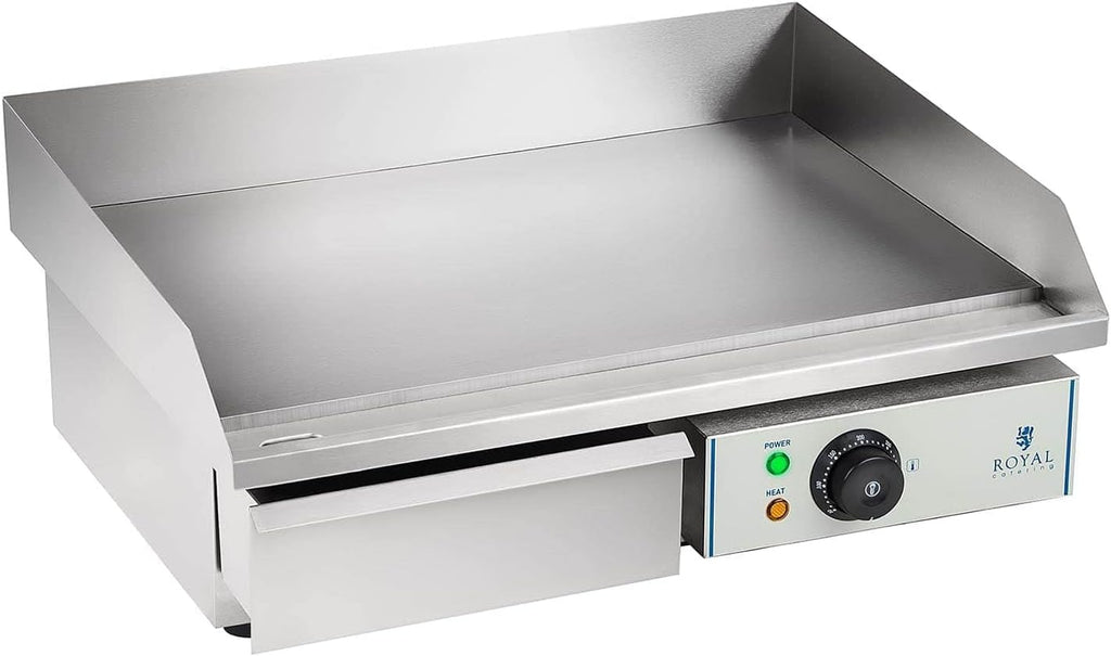 Royal Catering Grillplatte elektrisch Elektrogrill Gastronomie Tischgrill Edelstahl RCEG-55 (3000 W, 55x35 cm, 30-300°C, glatt, Gehäuse aus Edelstahl) Silber