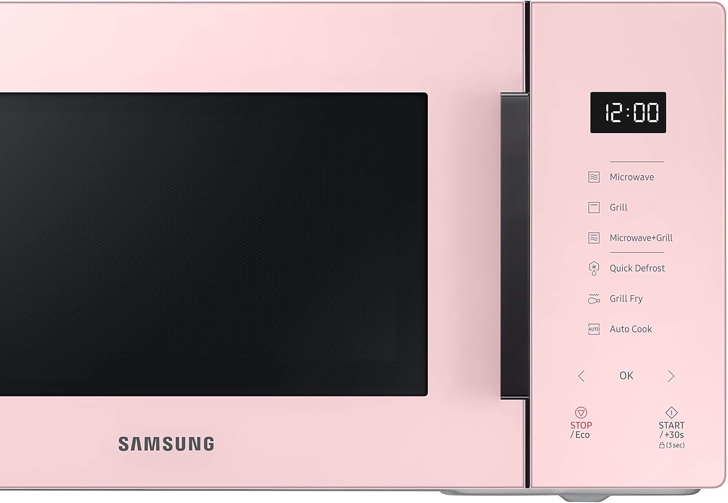 Samsung Tisch-Mikrowelle Glas Design MG23T5018CP/ET, knuspriges Kochen, AirFry, Mikrowelle + Grill 800 W + 1100 W, 23 l, 49 x 27,5 x 38 cm, Puder