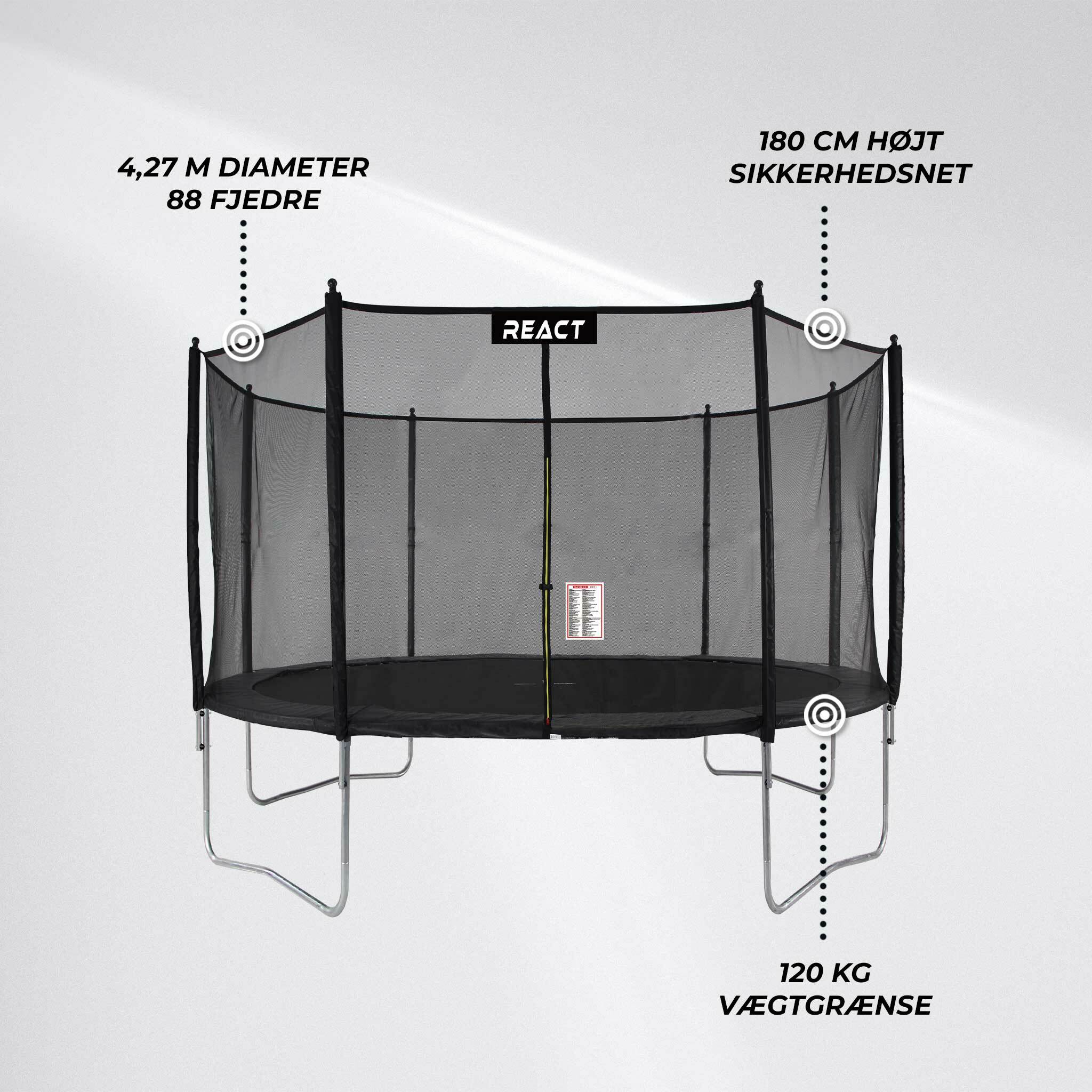 Trampolino React 427cm con rete di sicurezza