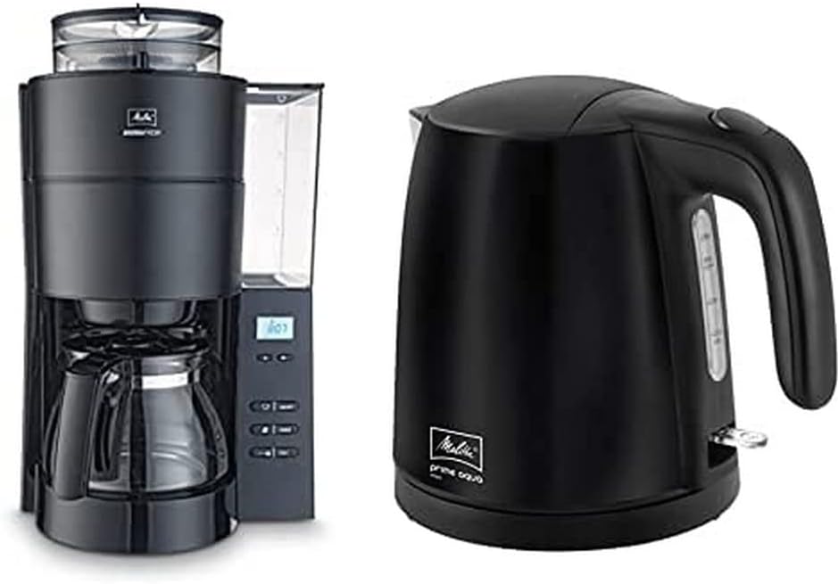 Melitta AromaFresh - Macchina da caffè con filtro - con caraffa in vetro - macinacaffè integrato - funzione timer - 10 tazze - Pure Black